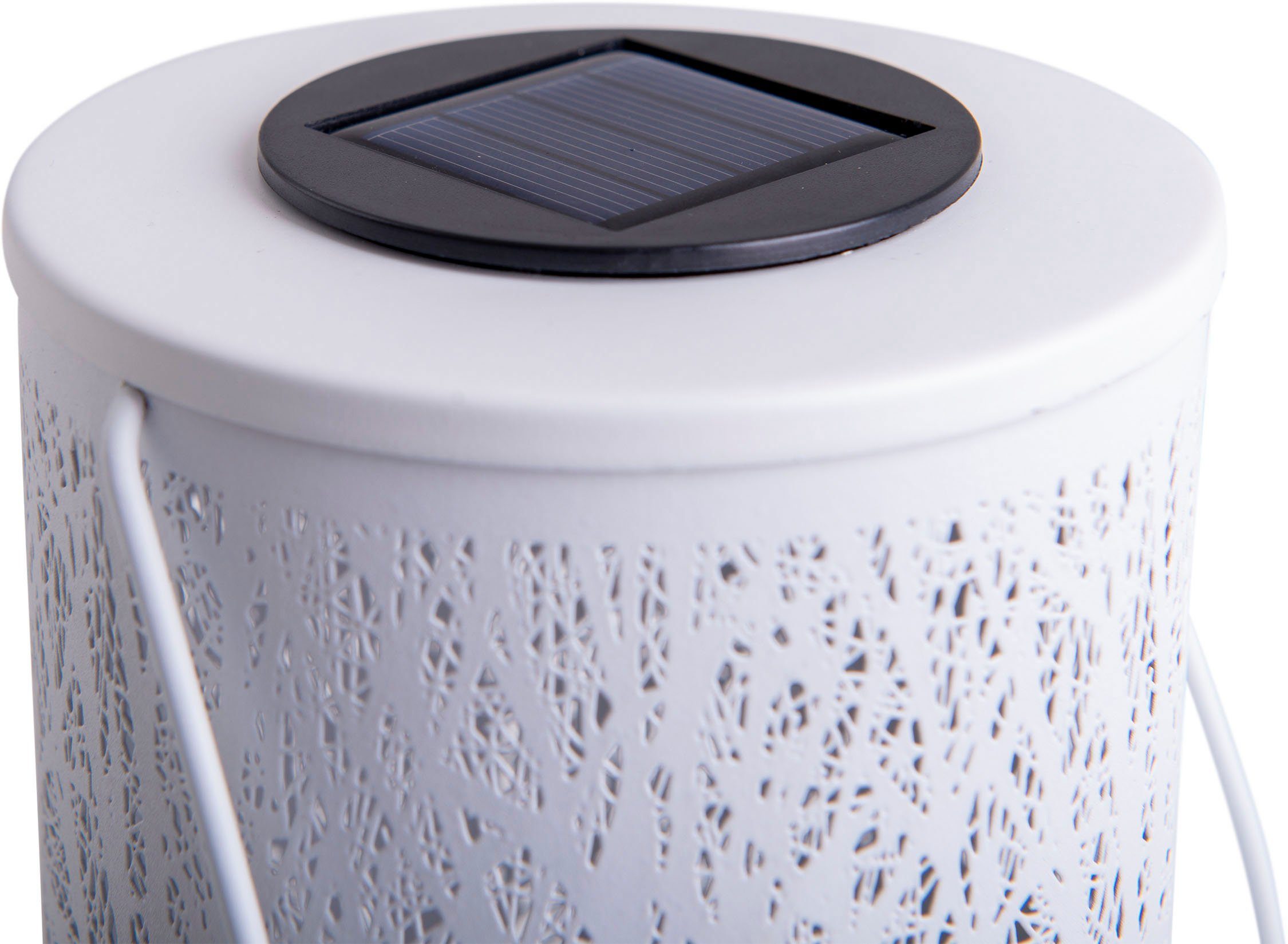 näve Ledsolarlamp Bos rond d: 12 cm, h: 20 cm, wit, bosmotief, warmwit licht, accu, handgreep (1 stuk)