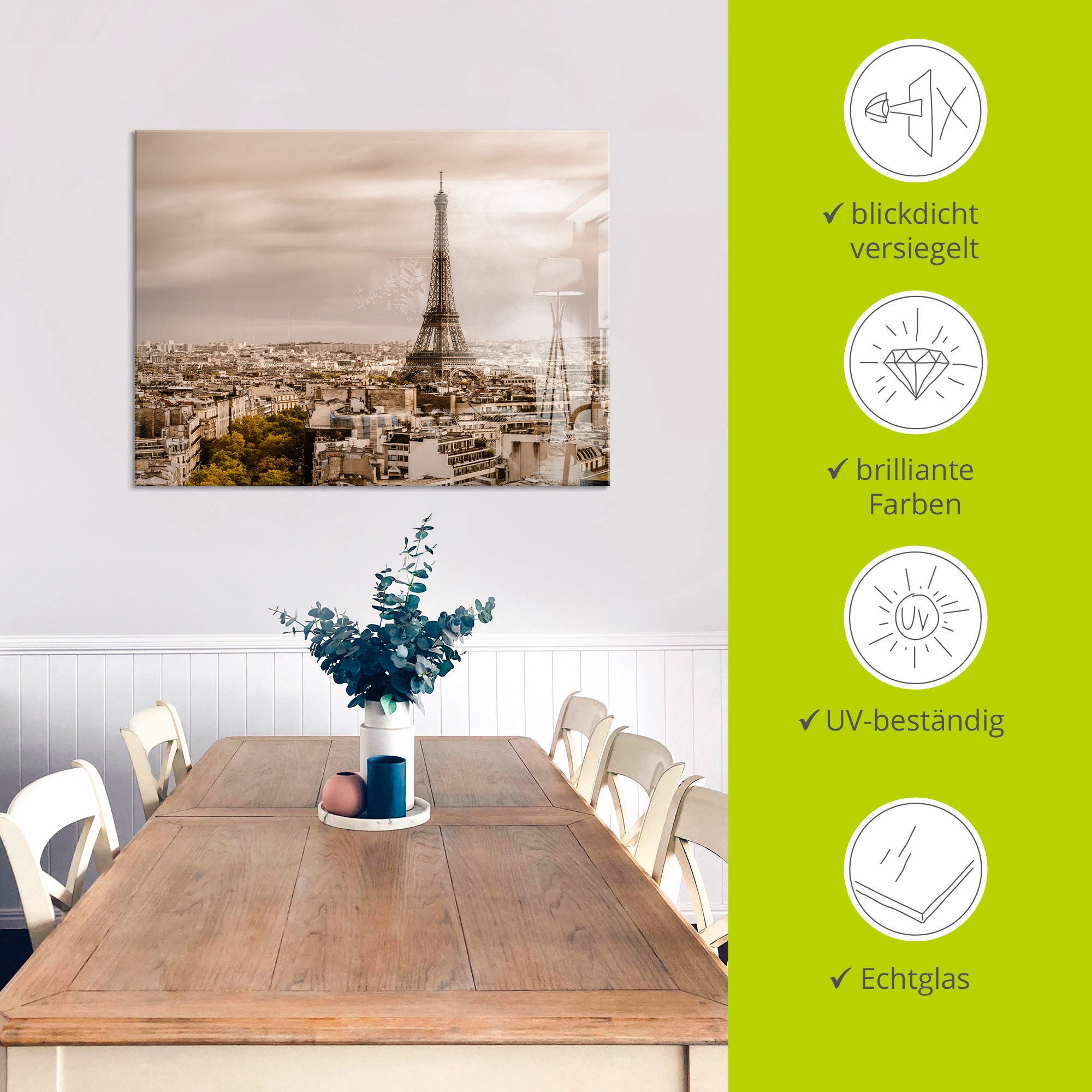 Artland Print op glas Parijs Eiffeltoren I in verschillende maten