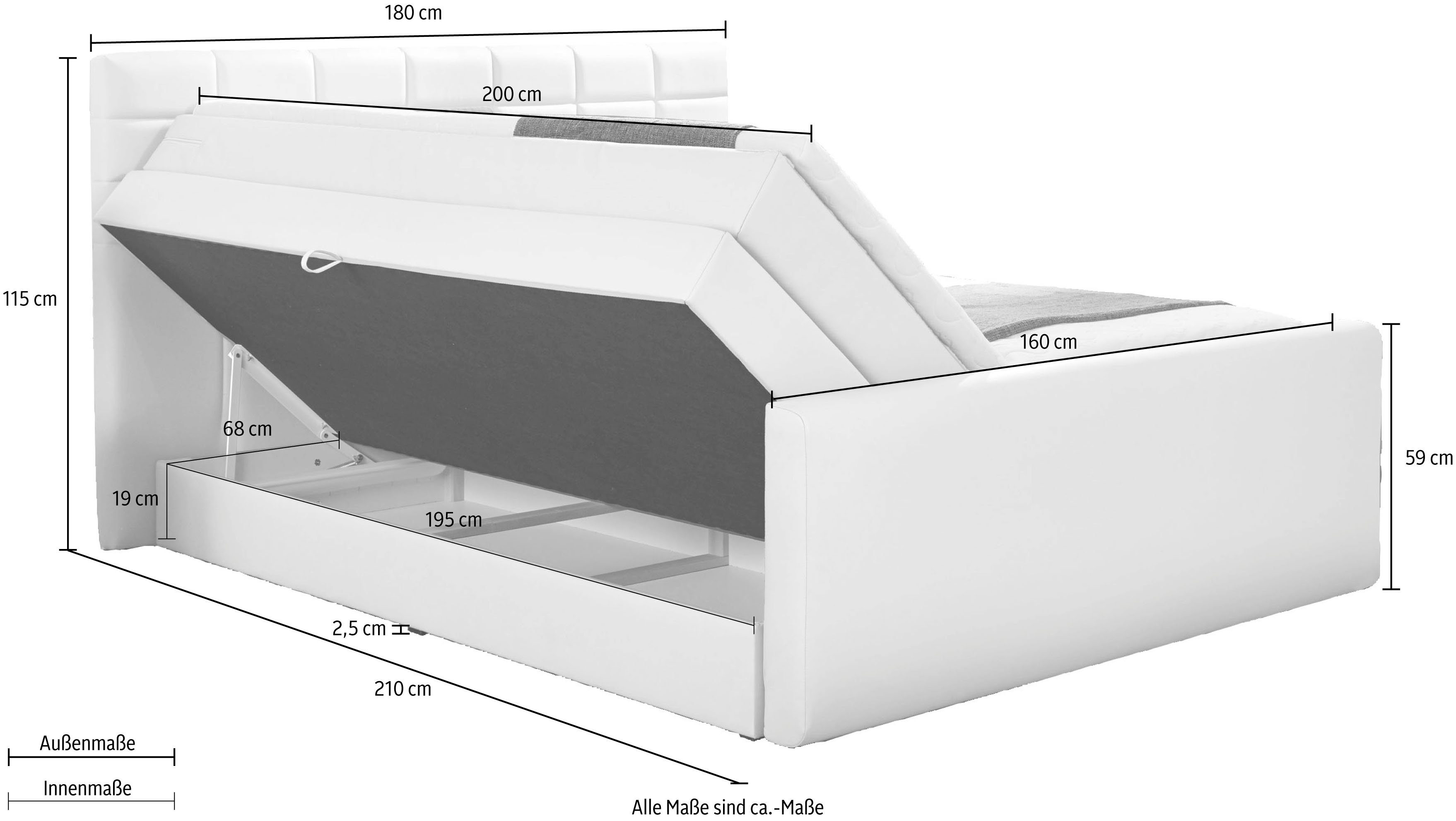 INOSIGN Boxspring Lethbridge incl. bedbox en matrastopper, twee matrastypes in h2