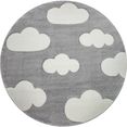 paco home vloerkleed voor de kinderkamer cosmo 342 3d-design, schattige wolken motief, pastelkleuren, kinderkamer grijs
