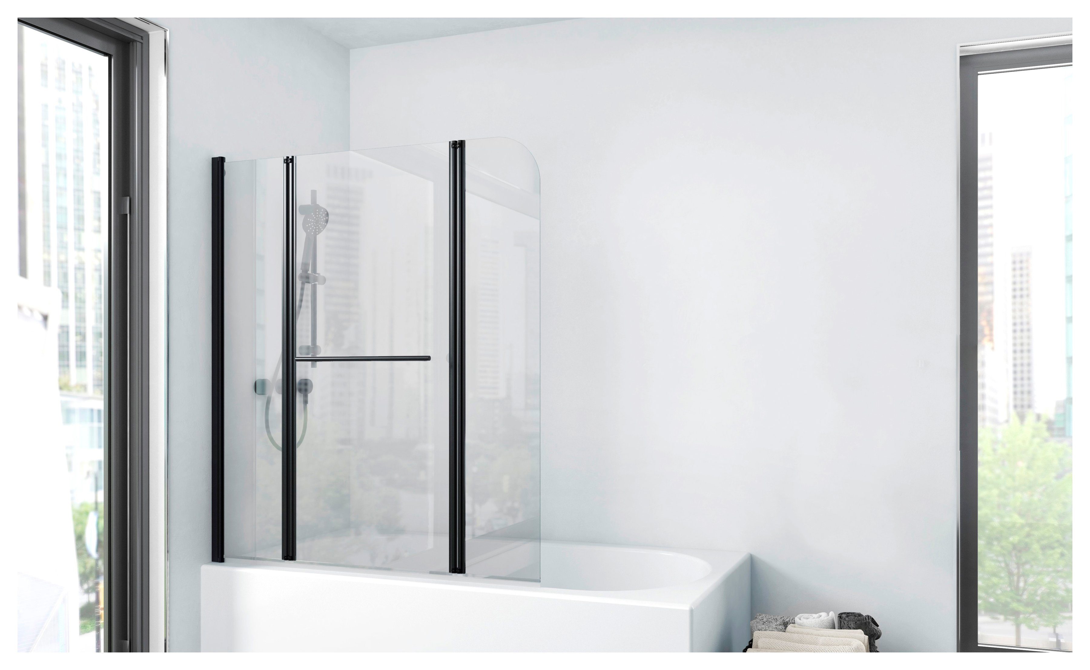 Marwell Badscherm Factory Breedte: 100 cm, 75 cm x 3 cm (2-delig) badschermen zwart