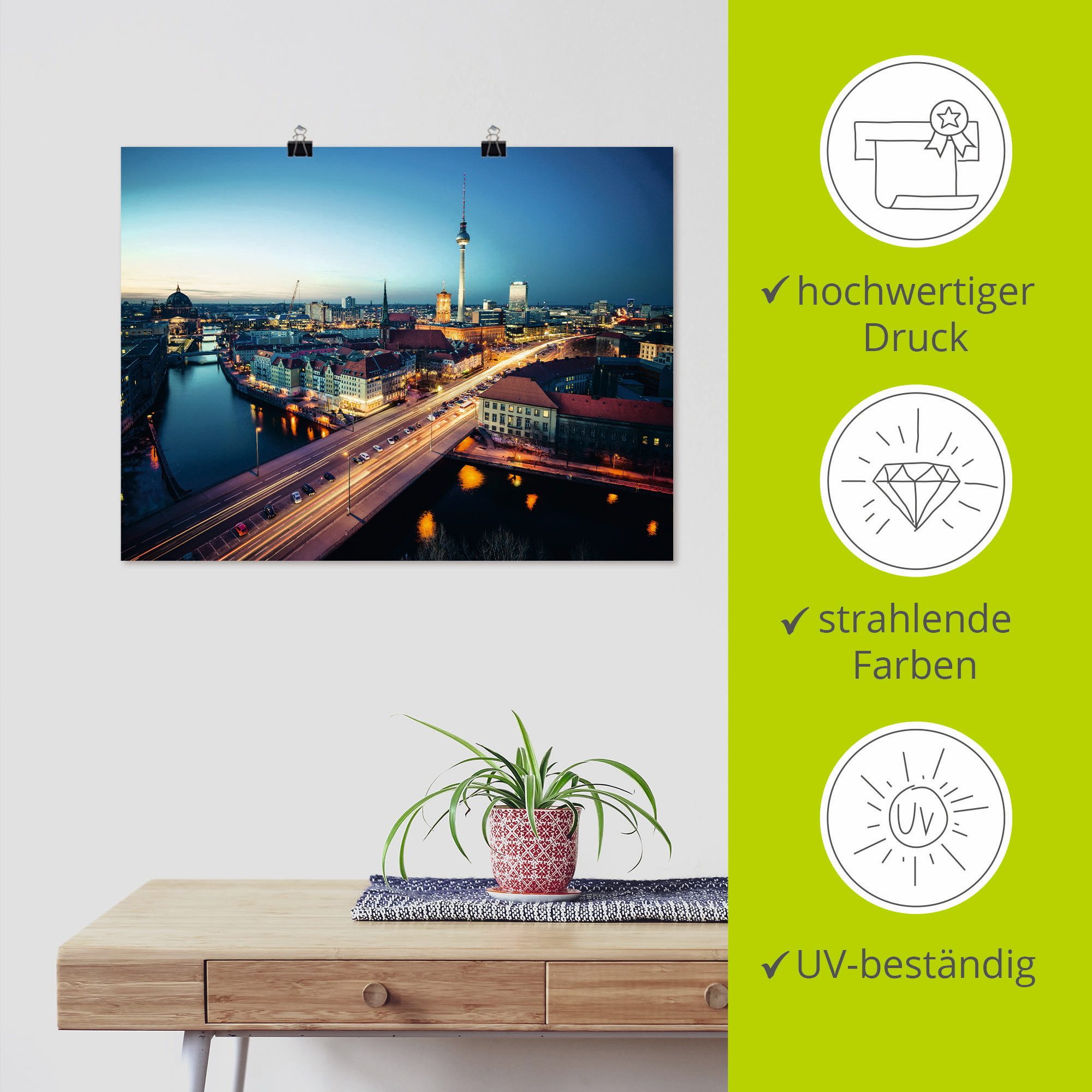 Artland Artprint Berlijn Cityscape ‘s avonds als artprint op linnen, poster in verschillende formaten maten
