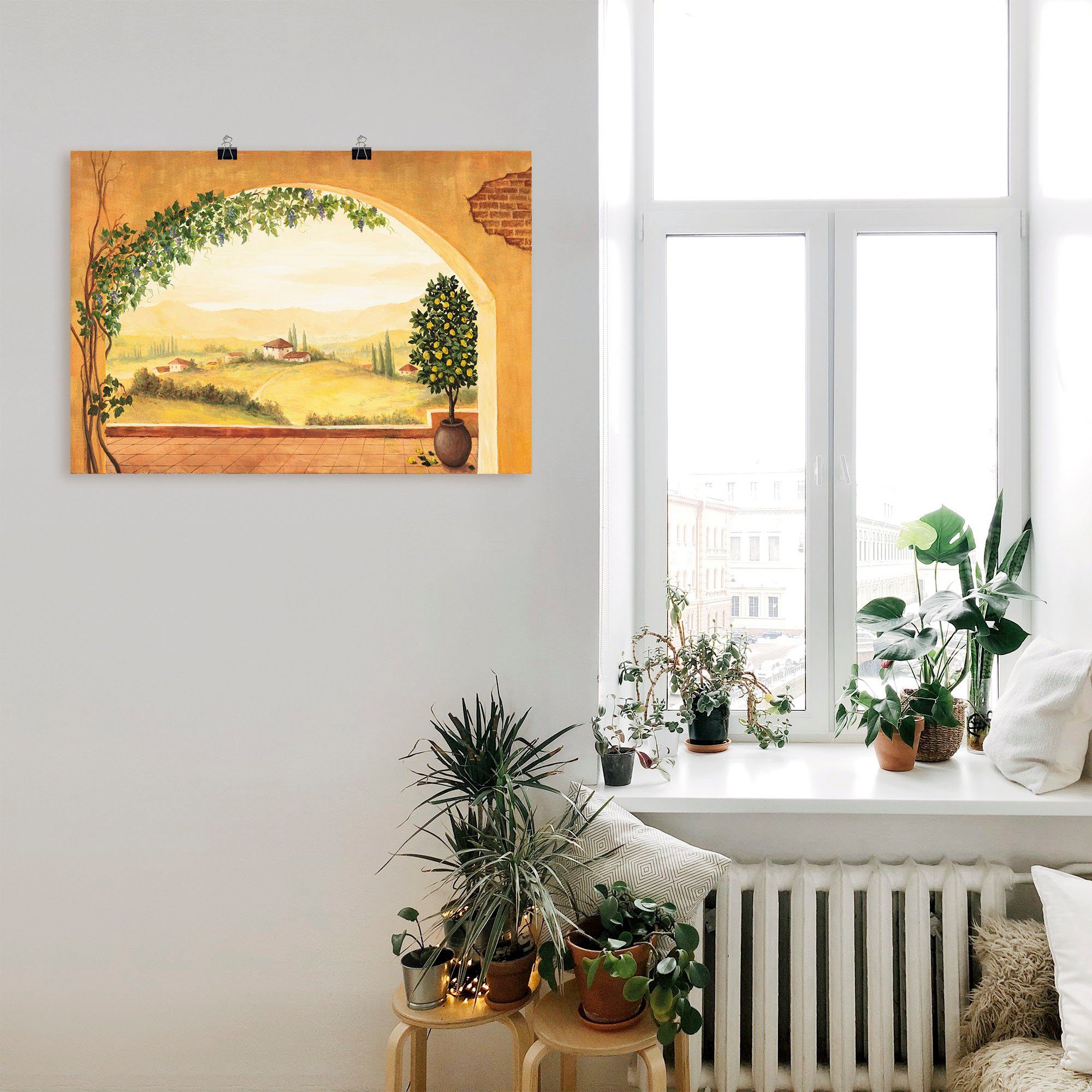 Artland Artprint Wijnranken voor het toscaanse landschap als artprint op linnen, poster in verschillende formaten maten