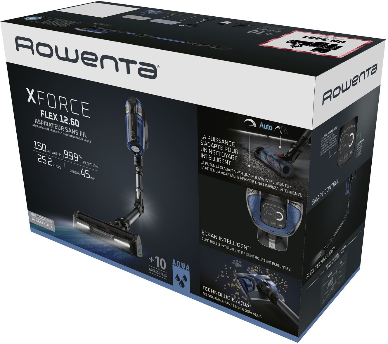 Rowenta Accu-kruimeldief en -stofzuiger X-Force Flex 12.60 Aqua, stofzuigen en dweilen, automatische modus