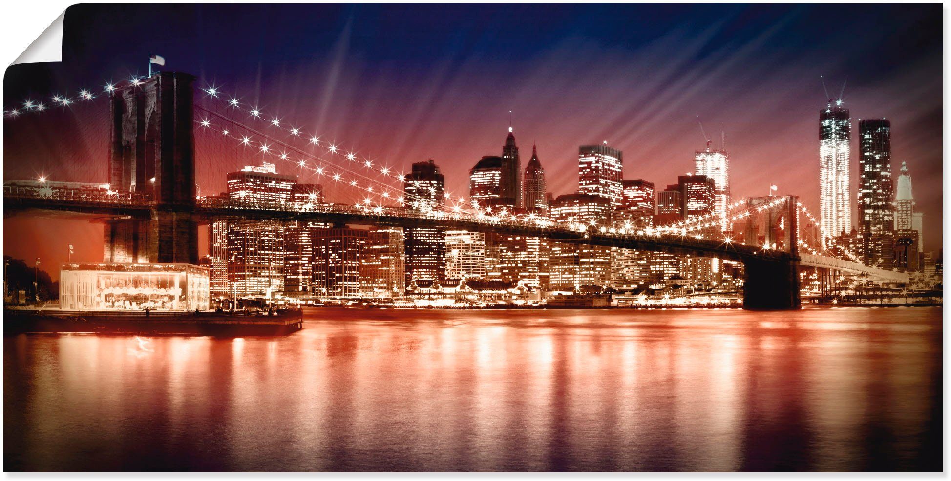 Artland Artprint Manhattan zonsondergang in vele afmetingen & productsoorten - artprint van aluminium / artprint voor buiten, artprint op linnen, poster, muursticker / wandfolie oo