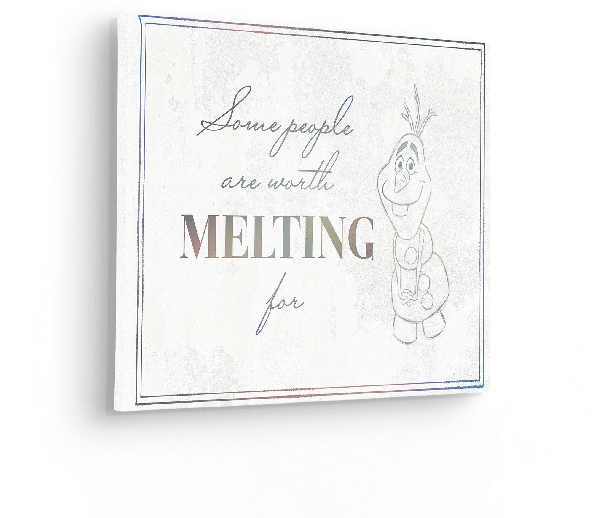 Komar Artprint op linnen Frozen Olaf Stay Here - Afmeting 30 x 40 cm Canvasdoek met echt houten frame, kinderkamer (1 stuk)
