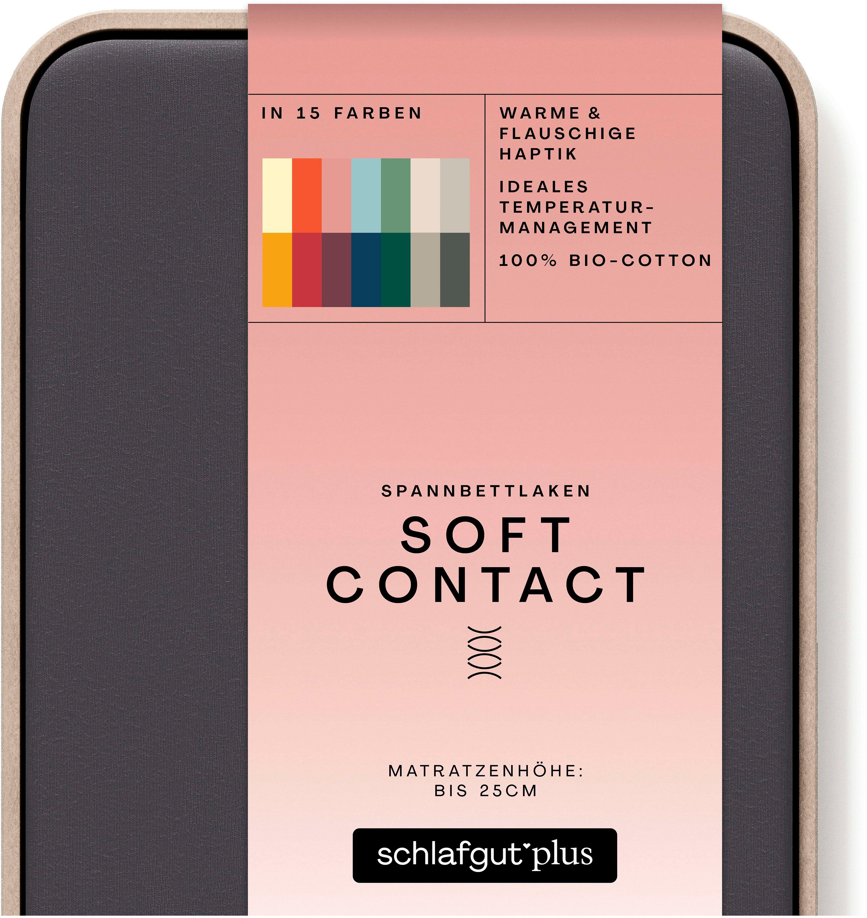 Schlafgut Hoeslaken Soft Contact 100% bio katoen (1 stuk) hoeslakens maat 140-160 cm x 200 cm grijs