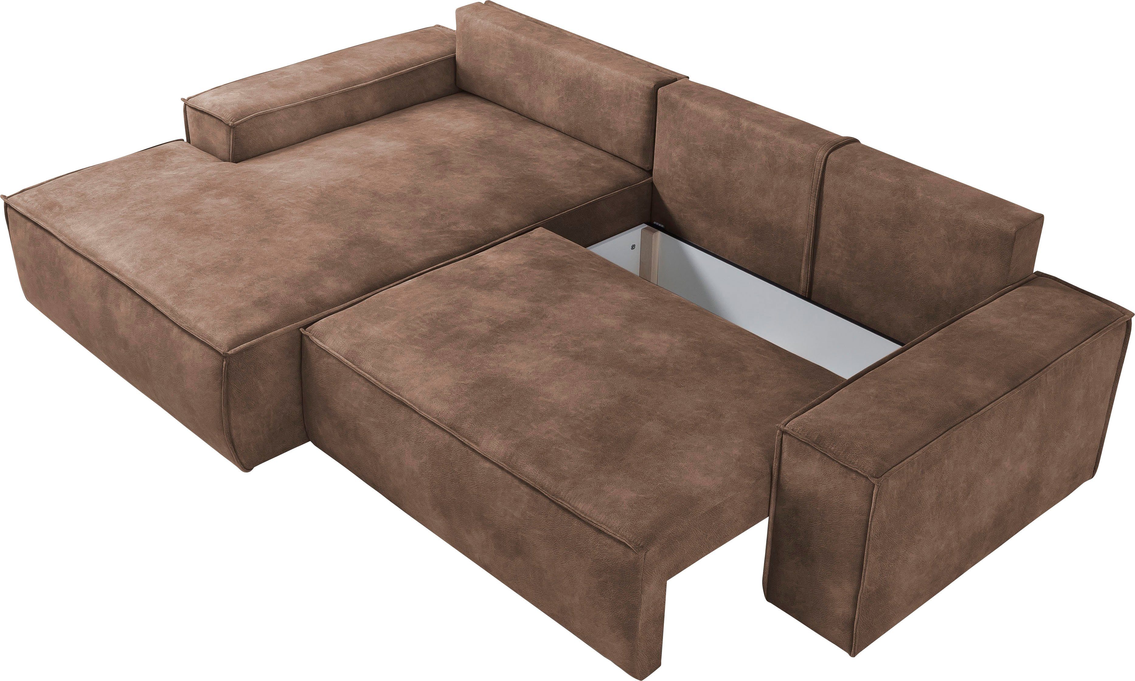 Home affaire Hoekbank SHERWOOD bedbank 267 cm, L-model, Slaapfunctie met bedlade (210x136 cm), cord, vintage, fluweel