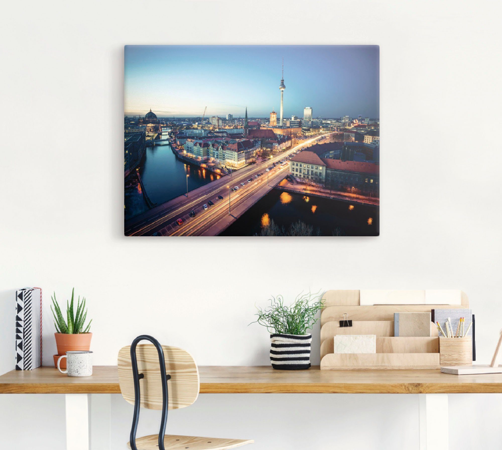 Artland Artprint Berlijn Cityscape ‘s avonds als artprint op linnen, poster in verschillende formaten maten