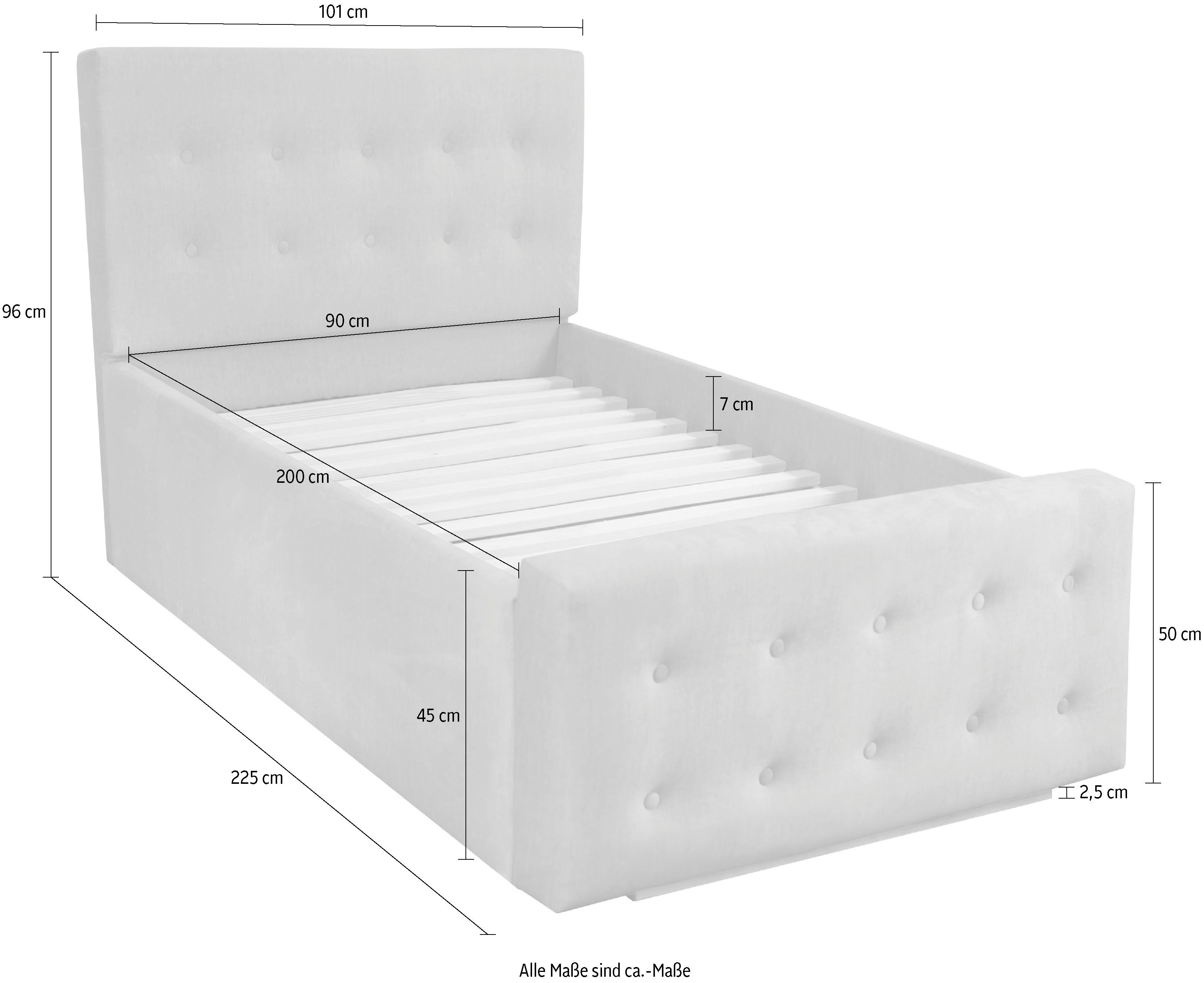 Home affaire Gestoffeerd bed Vaine in 5 breedten, ook in lengte 220 cm, incl. lattenrol