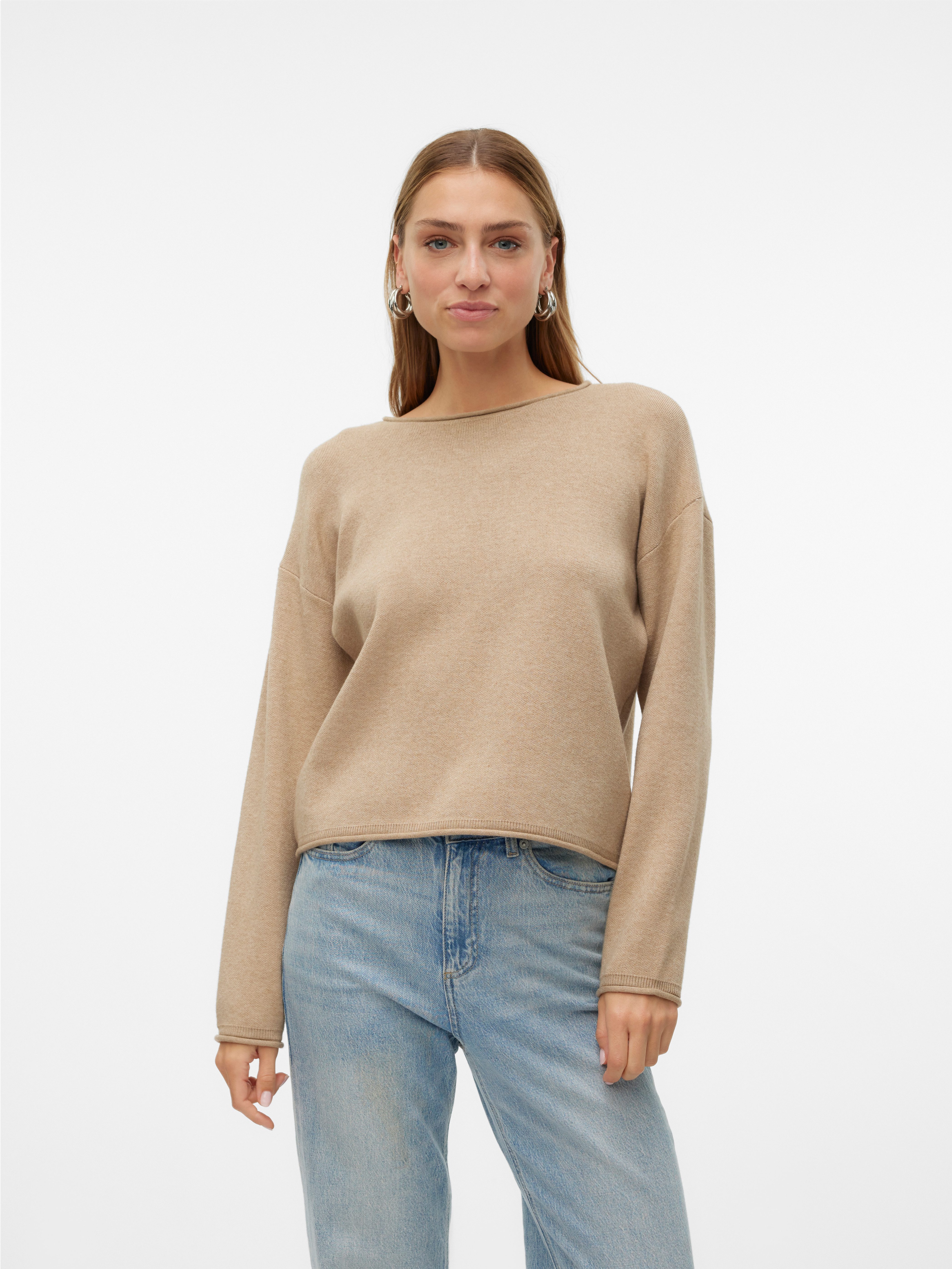 Vero Moda Gebreide trui VMGOLD ROLL LS O-NECK PULLOVER GA
