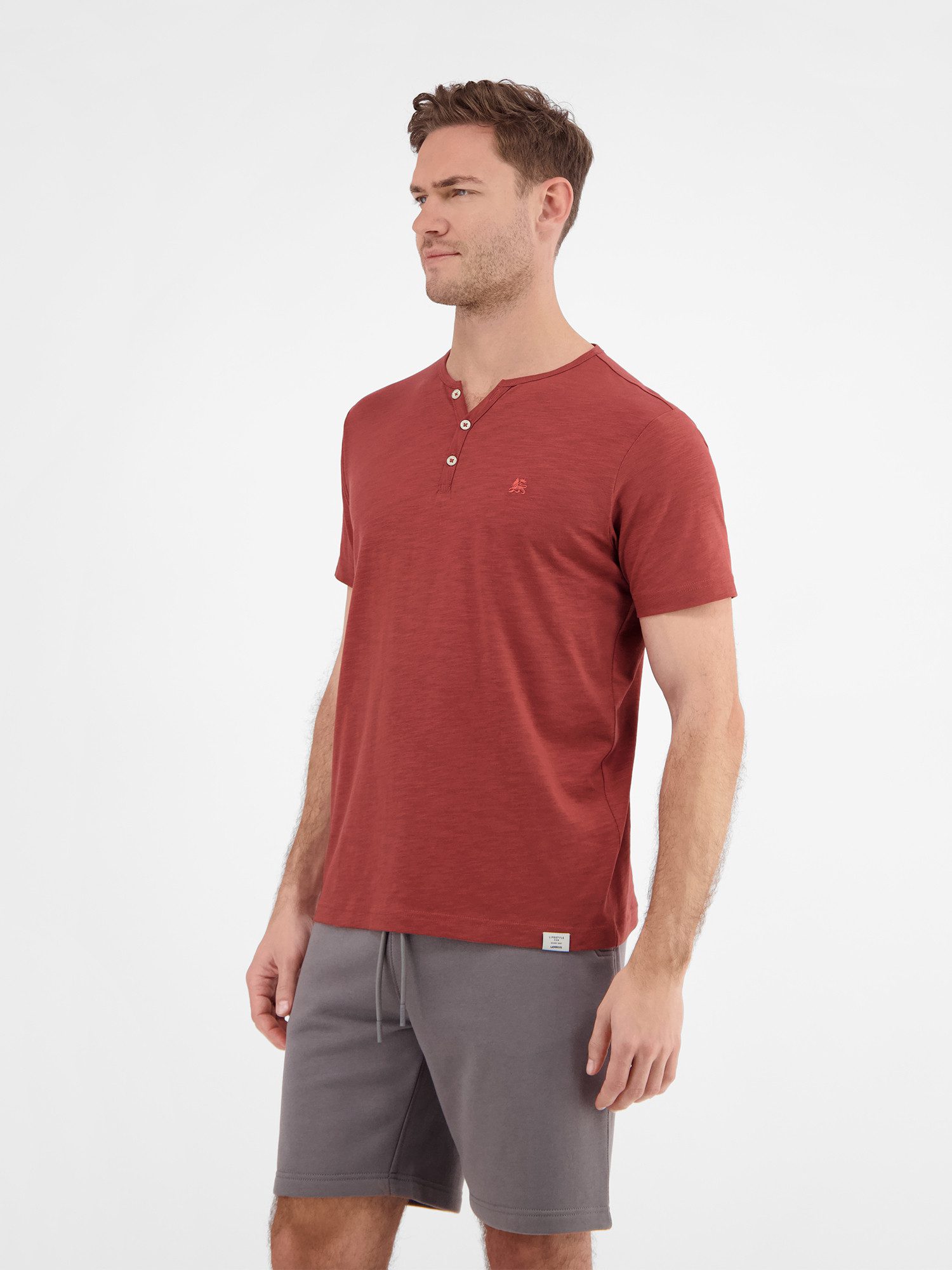 Lerros Henleyshirt LERROS serafino-shirt in effen structuurstof