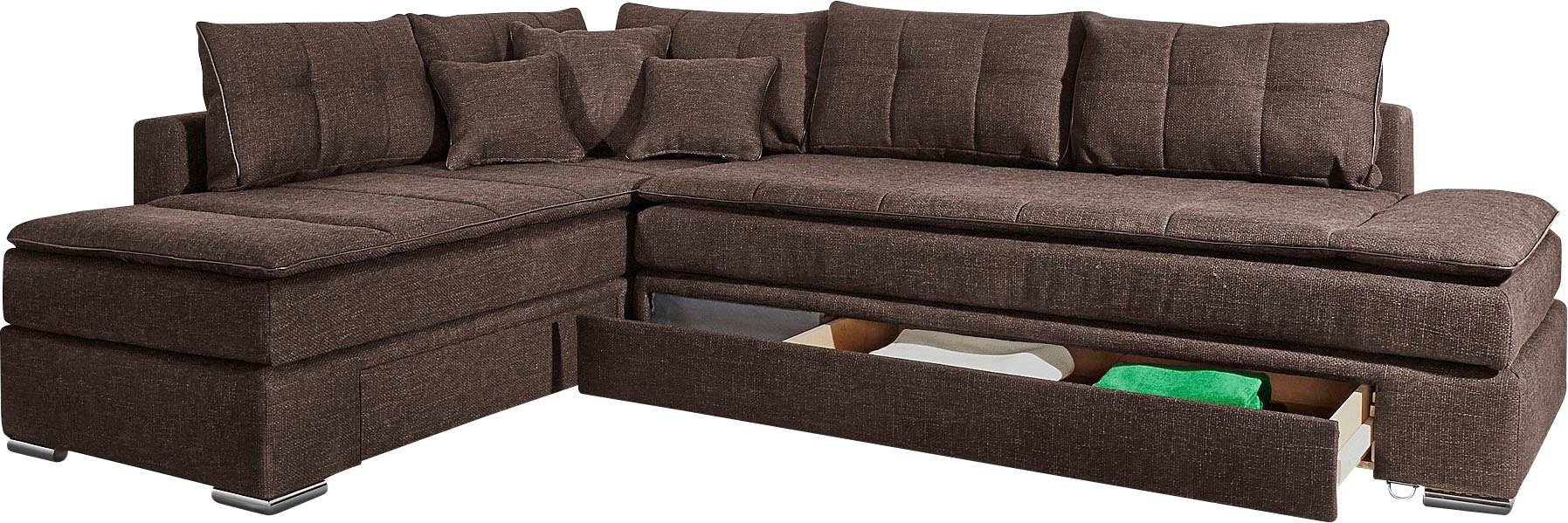 INOSIGN Hoekbank Boxspringbed Night & Day L-vorm met permanente slaapfunctie zonder armleuningen