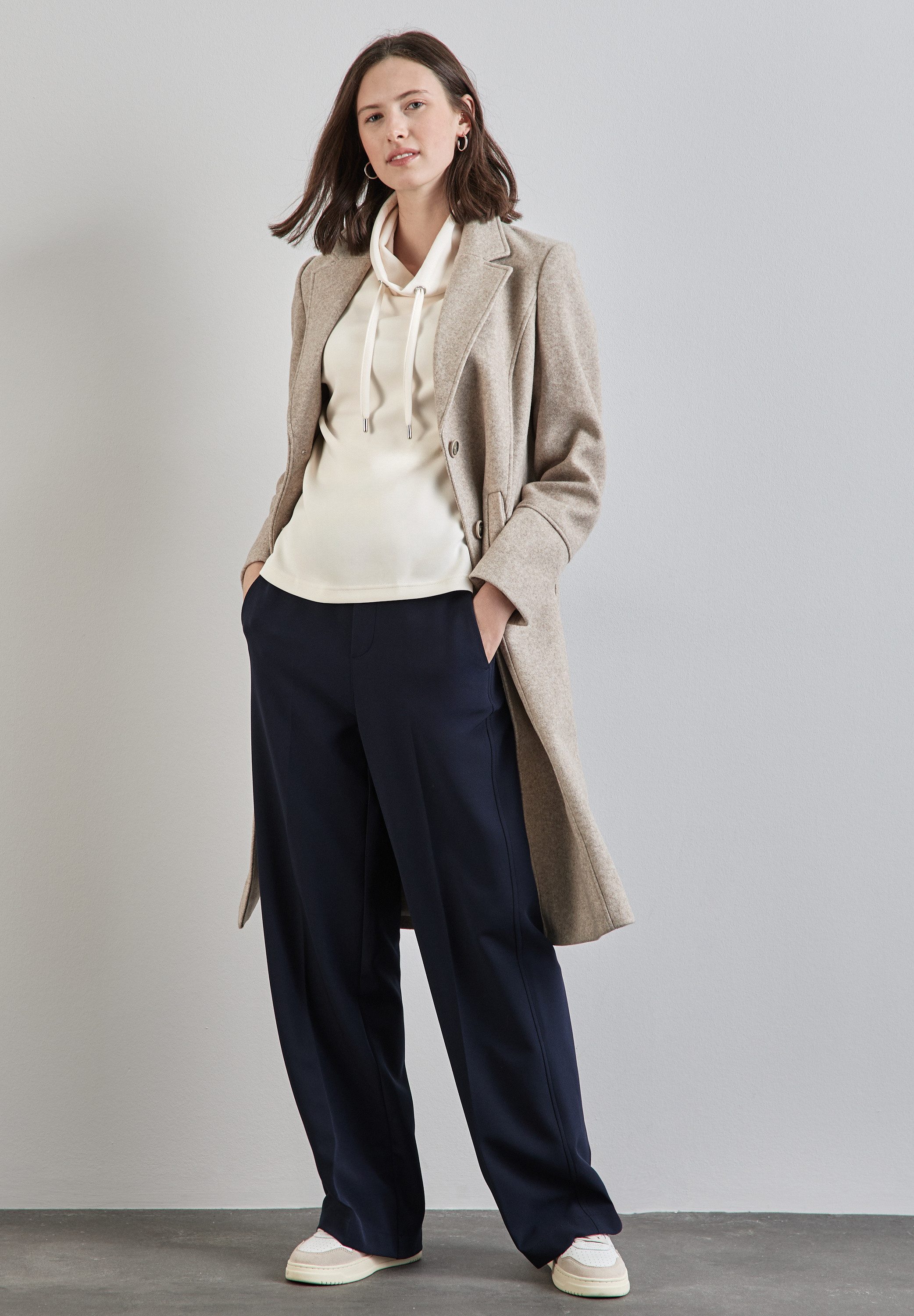 STREET ONE Shirt met lange mouwen met grote kraag en koord