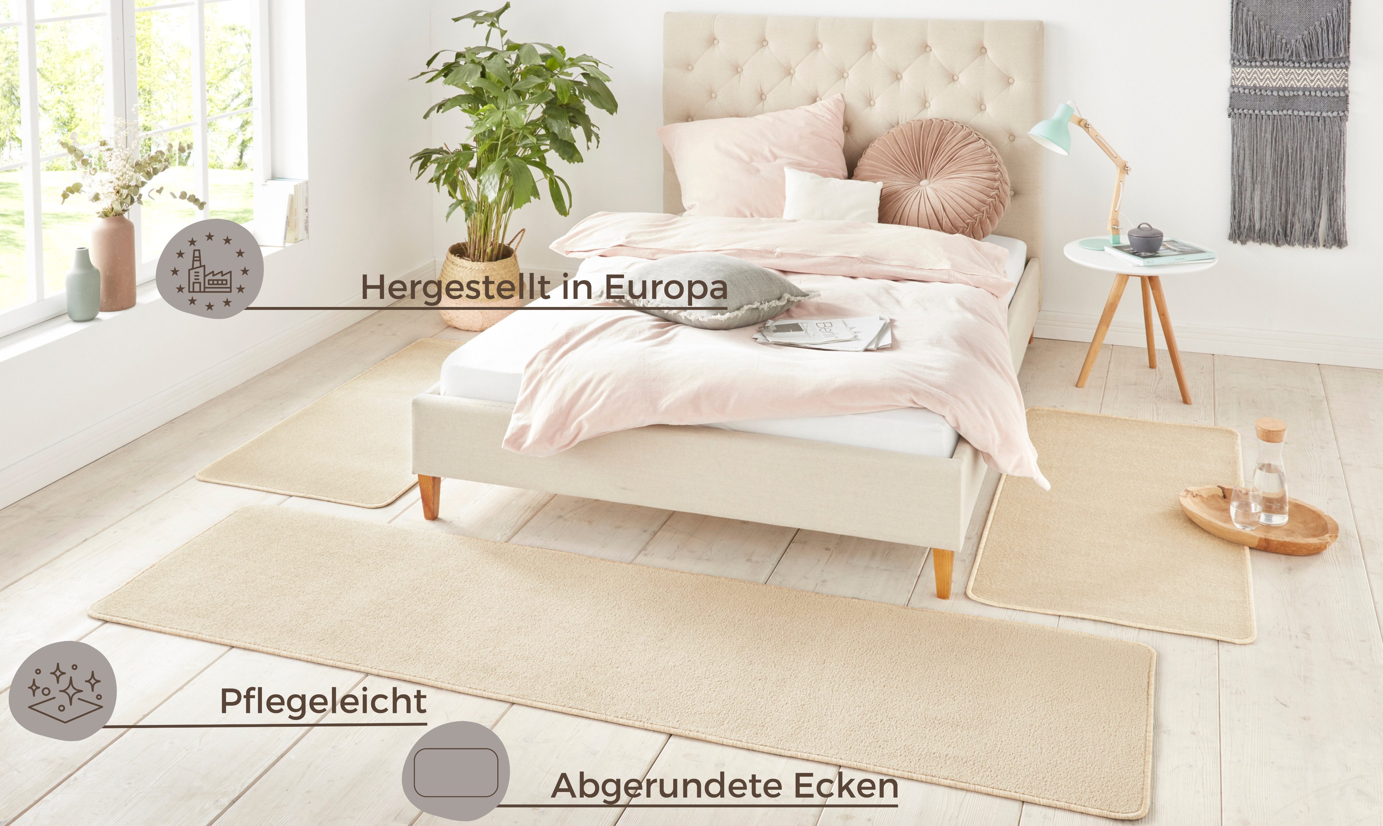 HANSE Home Set slaapkamerkleedjes Shashi Korte pool, unikleur, vloerkleed, bedloper, slaapkamerkleed, loper
