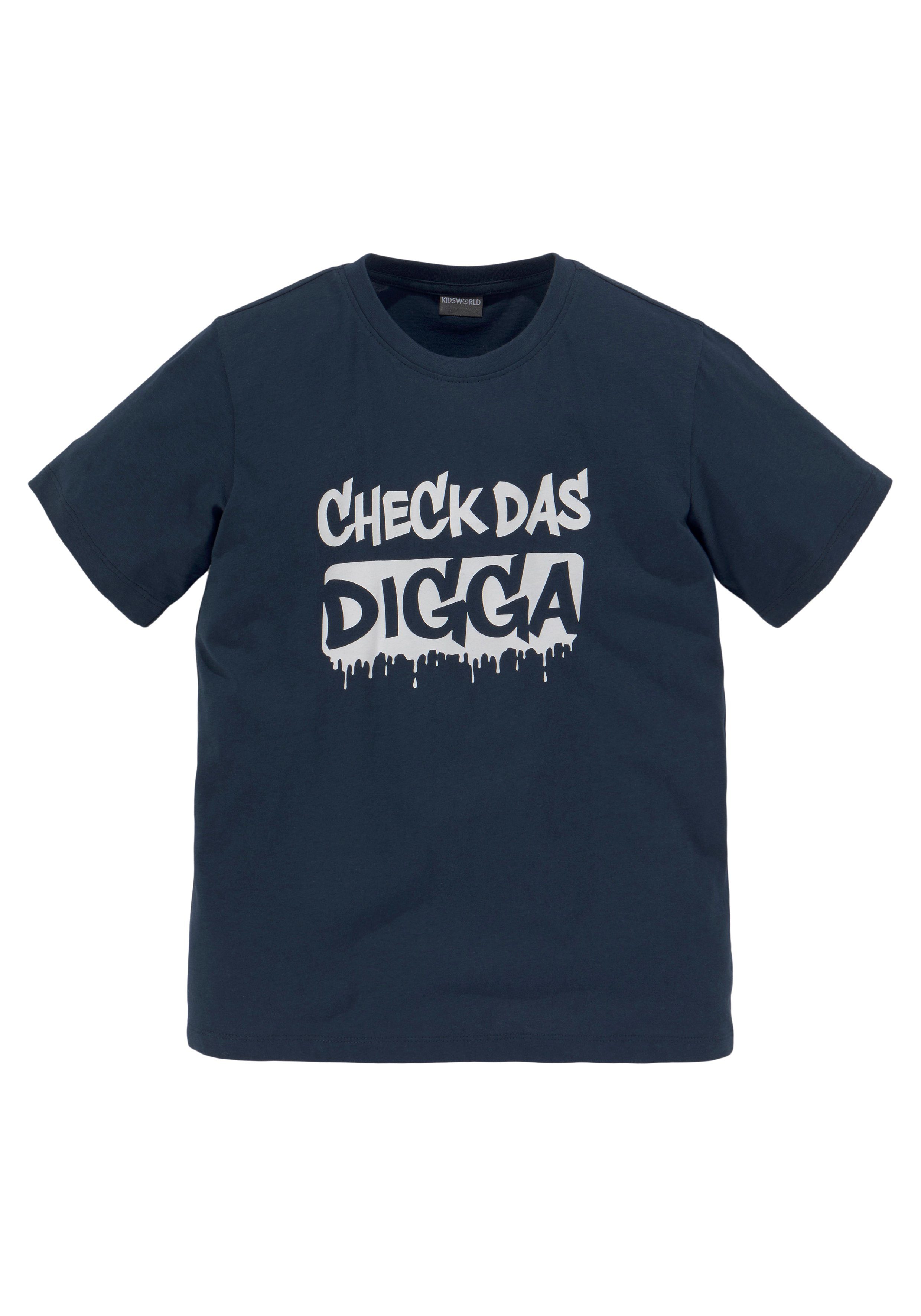 KIDSWORLD T-shirt CHECK DAS DIGGA Korte mouwen, basic pasvorm, bedrukt, ronde hals