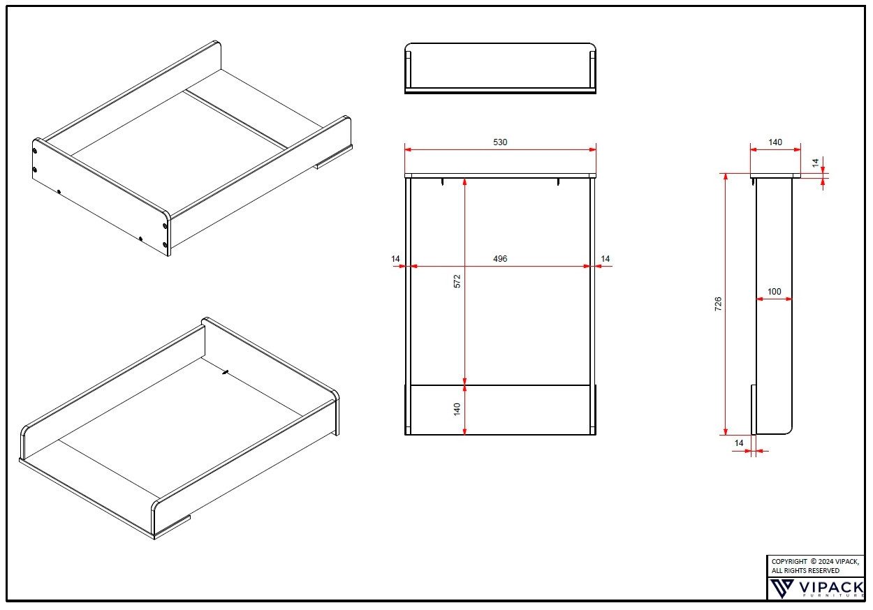 Vipack Complete babykamerset Amori 3-delig met hartornamenten, MDF/massief wit gelakt (3-delig)