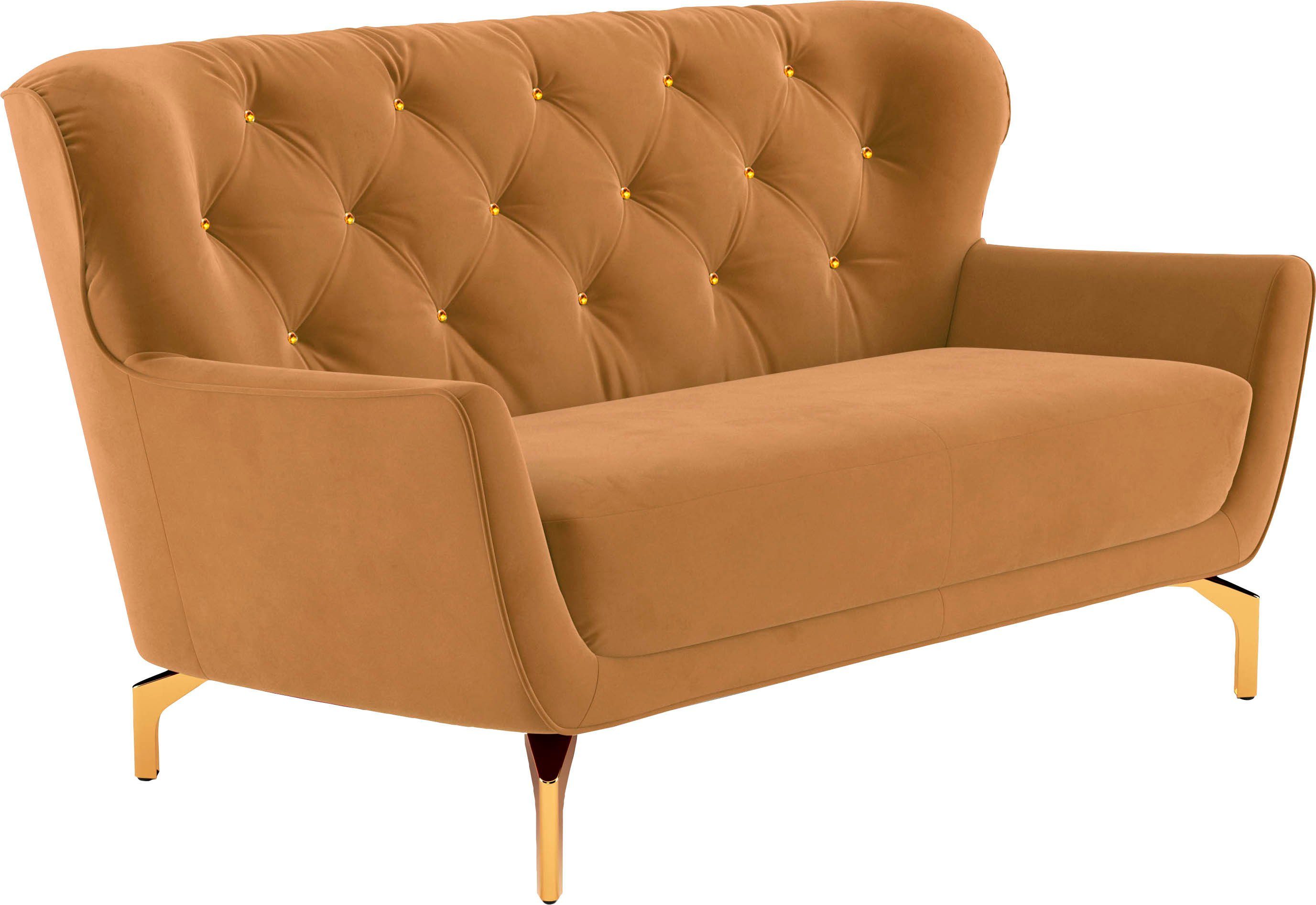sit&more 2-zitsbank Orient 3 incl. 2 sierkussens met strassteentjes, goudkleurige metalen poten