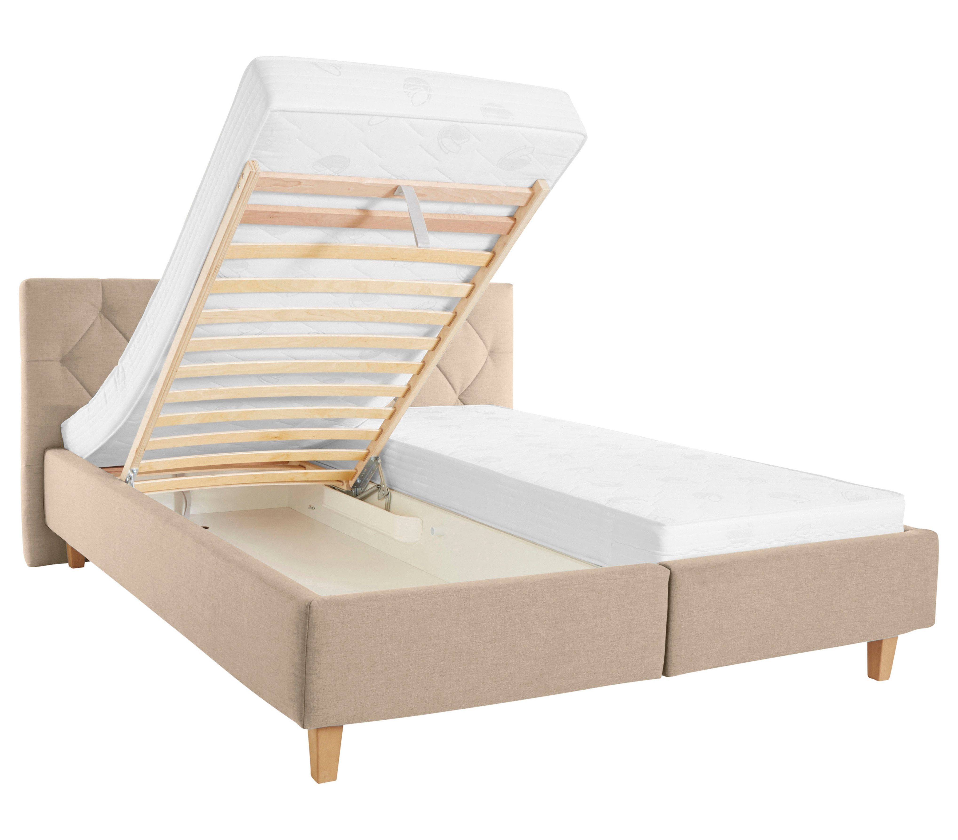 Home affaire Gestoffeerd bed Sunley 100 Kruisstiksel, hoofdbordhoogte 102 cm, zonder of met matras/lattenbodem