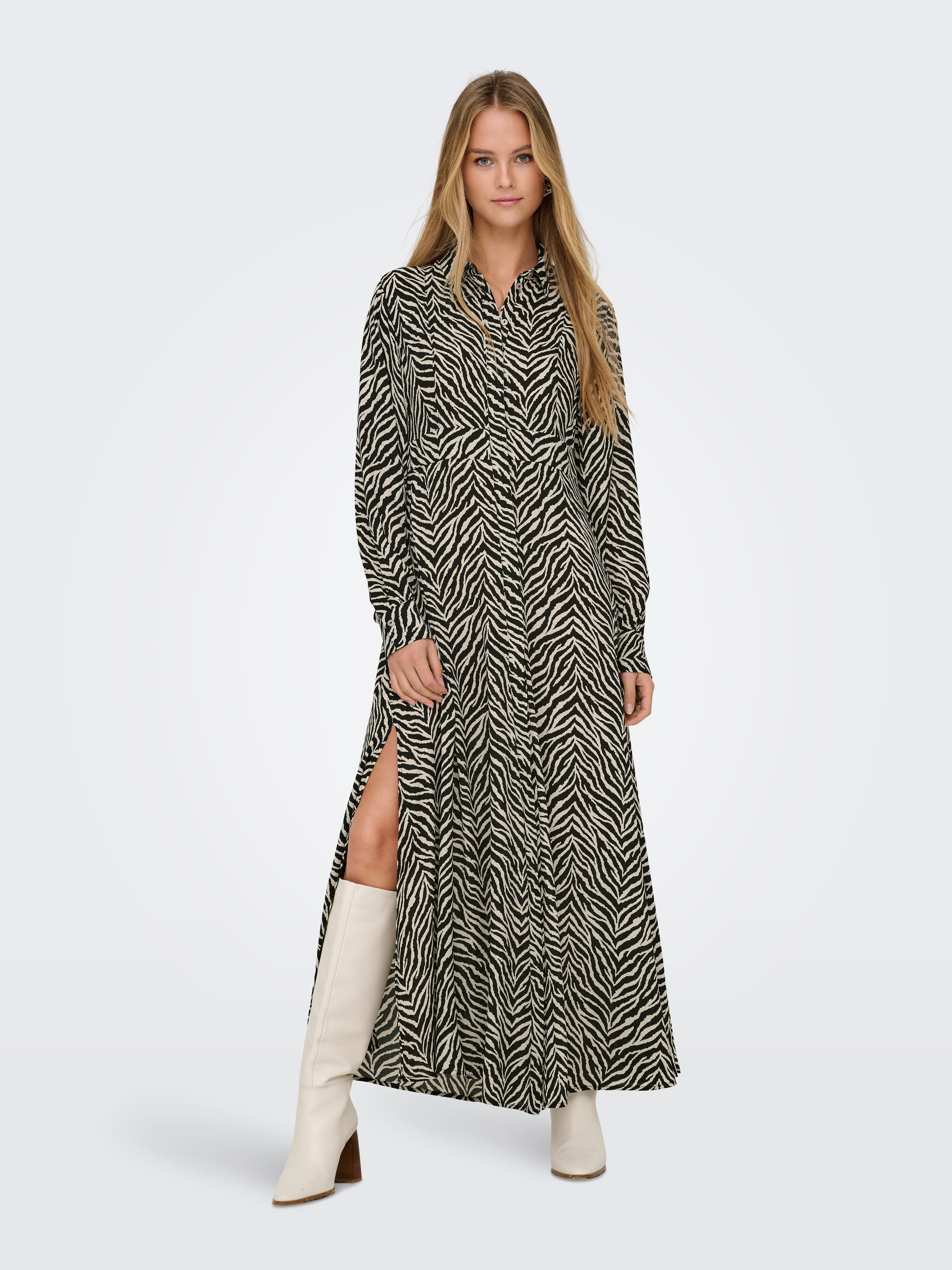 Only Jurk met overhemdkraag ONLHELEN LIFE L/S V-NECK MAXI DRESS PTM