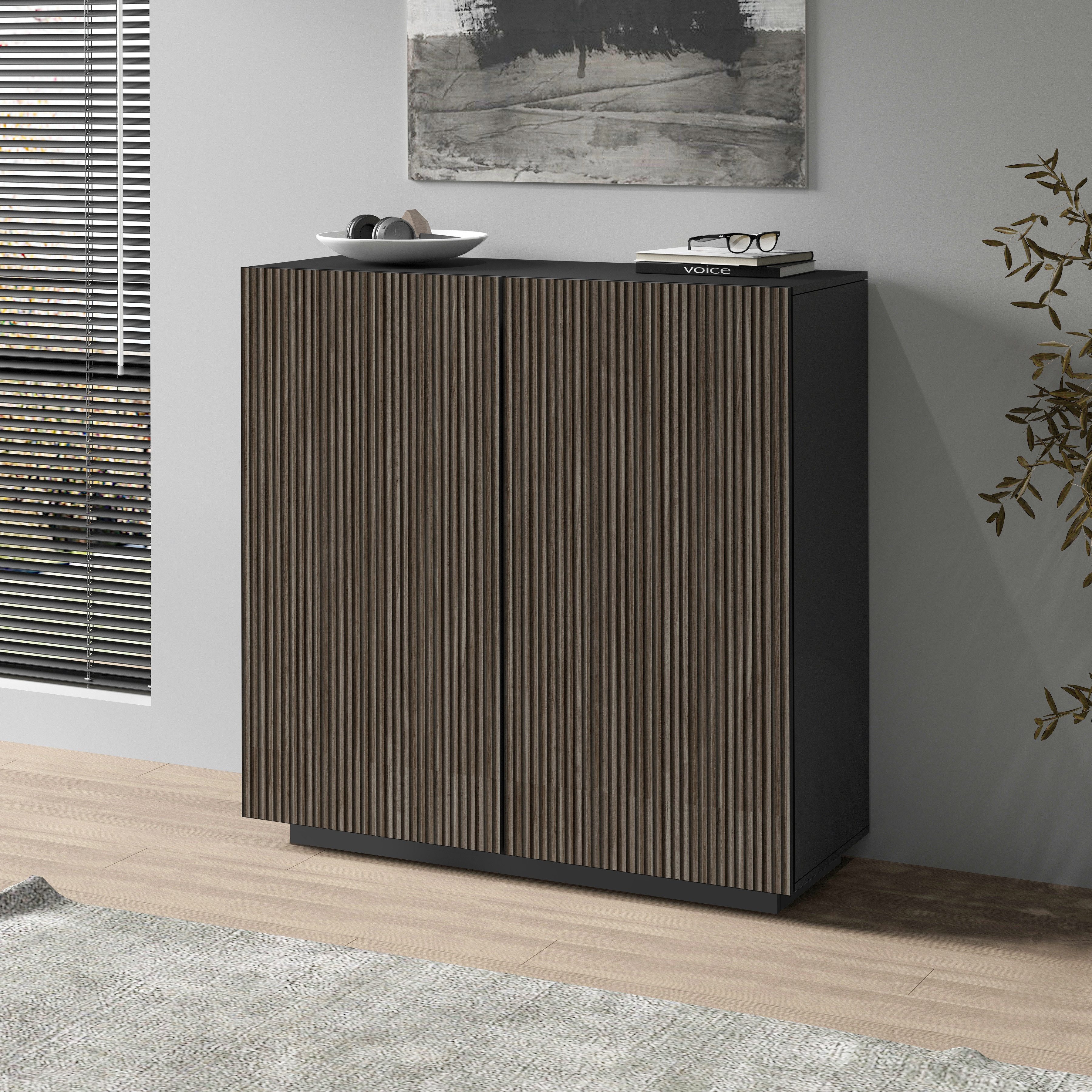 INOSIGN Highboard Vega, Highboard, Ladekast, 120 cm met 2 deuren, fronten met groeven-look