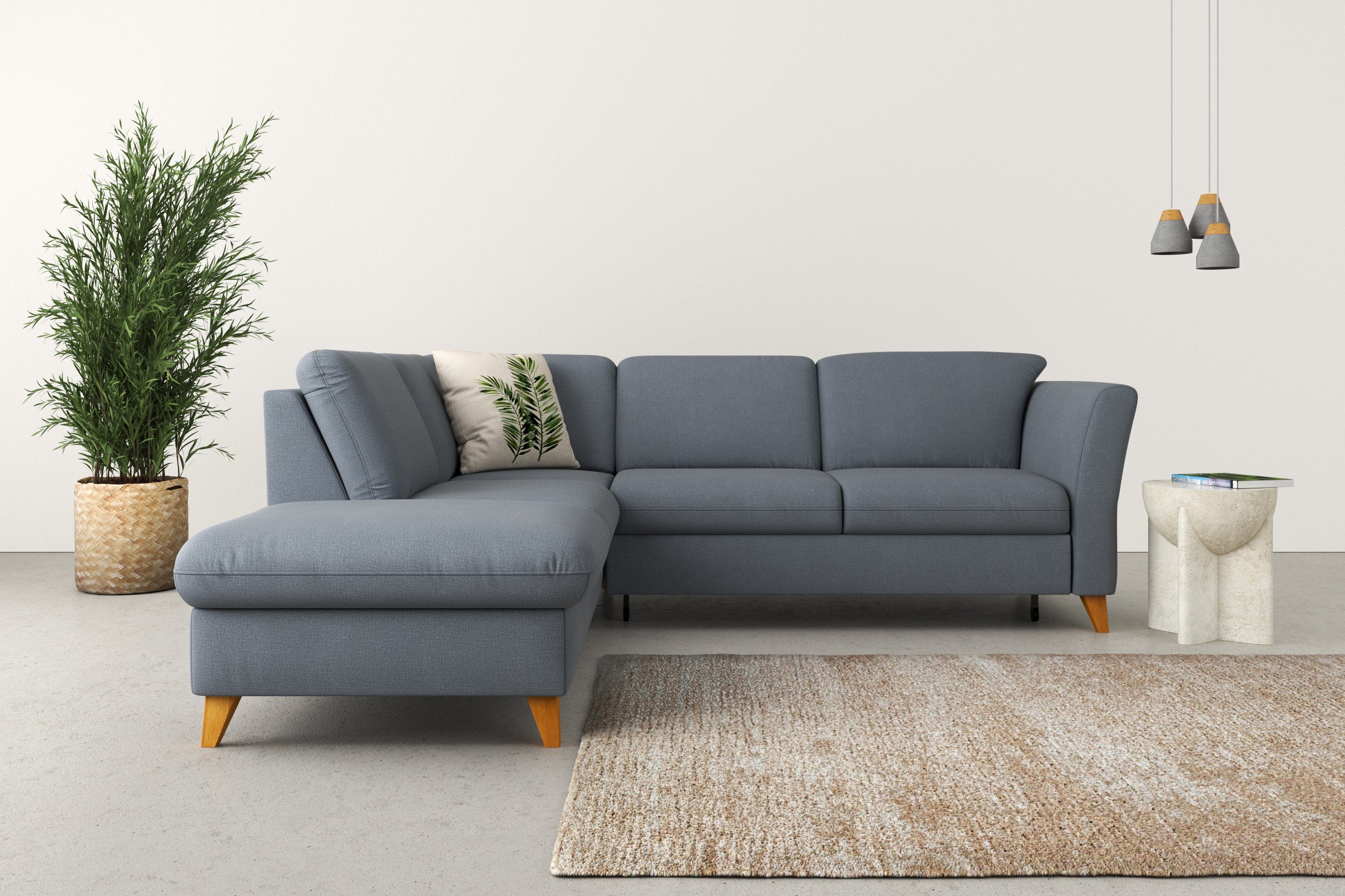 Home affaire Hoekbank Trelleborg L-vorm Binnenveringsinterieur, naar keuze met slaapfunctie en bergruimte blauw, hoekbanken, Breedte ligoppervlak: 193