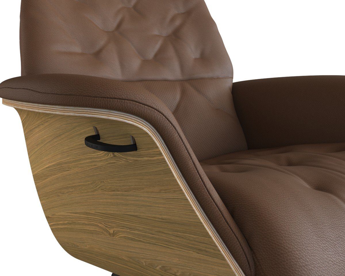 FLEXLUX Relaxfauteuil Volden TV-fauteuil, verstelbare rug- & hoofdsteun, draaibaar Rug- en hoofdeindeverstelling, draaibaar, voet zwart, armleuning walnoot