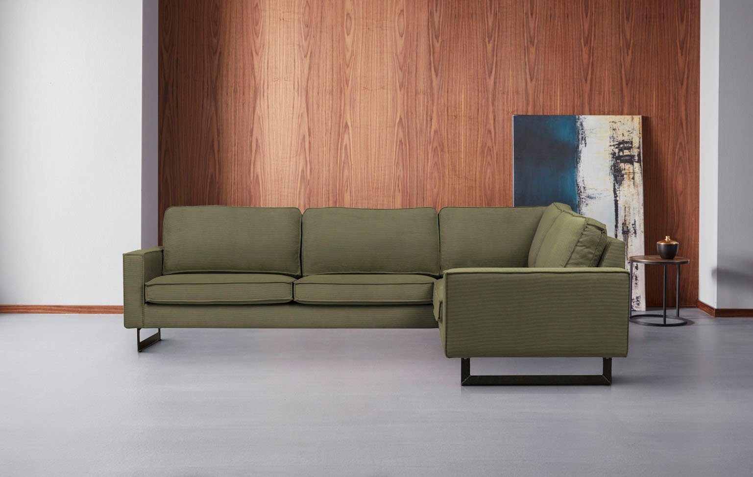 Places of Style Hoekbank Pinto, XXL, 250/290 cm, lange arm, ottomane Cord, fijncord, luxe-microvezel leer en chenille