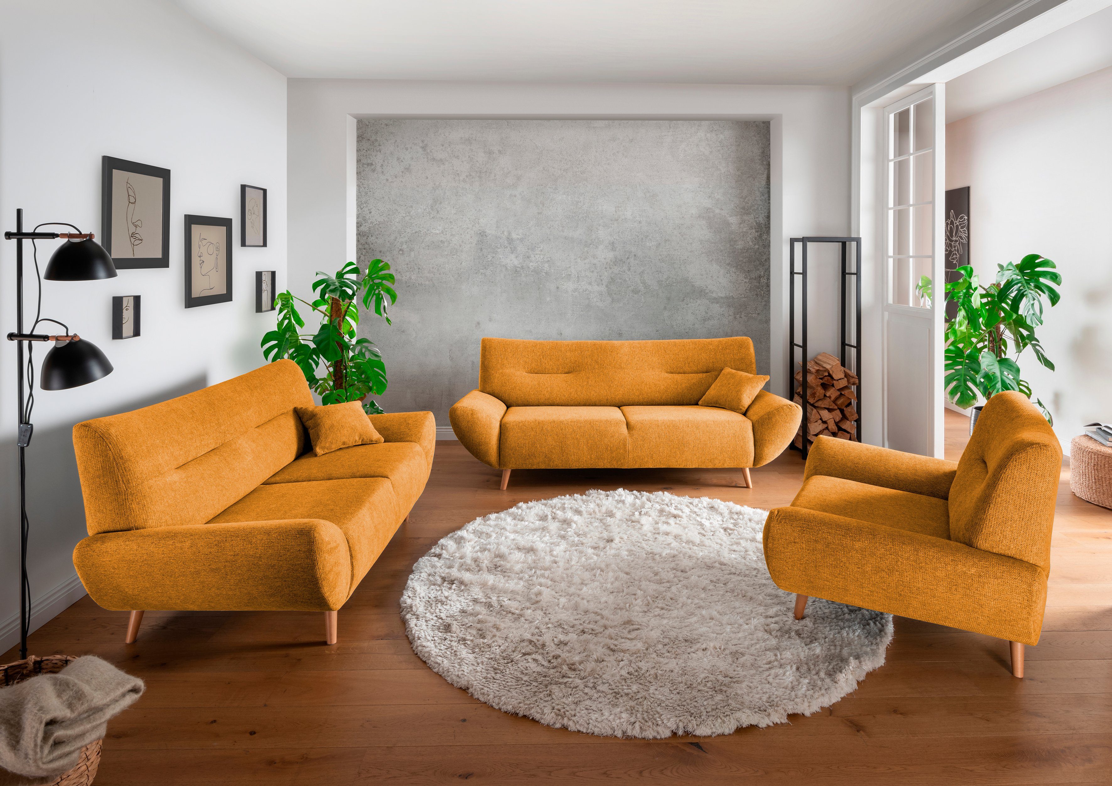 INOSIGN Zithoek Drago elegant en tijdloos, comfortabel, moderne vormtaal leverbaar als fauteuil/hoekbank, diverse stoffen, incl. 2 sierkussens (set,