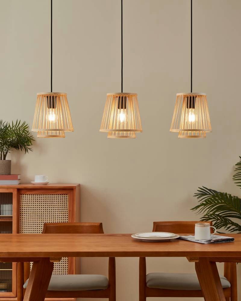 EGLO Hanglamp HYKEHAM Houten eettafellamp, bamboe in natuur, hanglamp met E27 fitting (1 stuk)