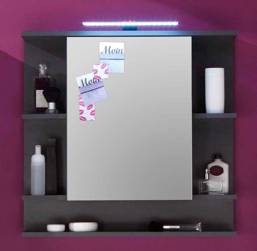 welltime Spiegelkast TIAS Spiegel, BxHxD: ca. 72 x 76 x 20 cm, donkergrijs, met ledverlichting