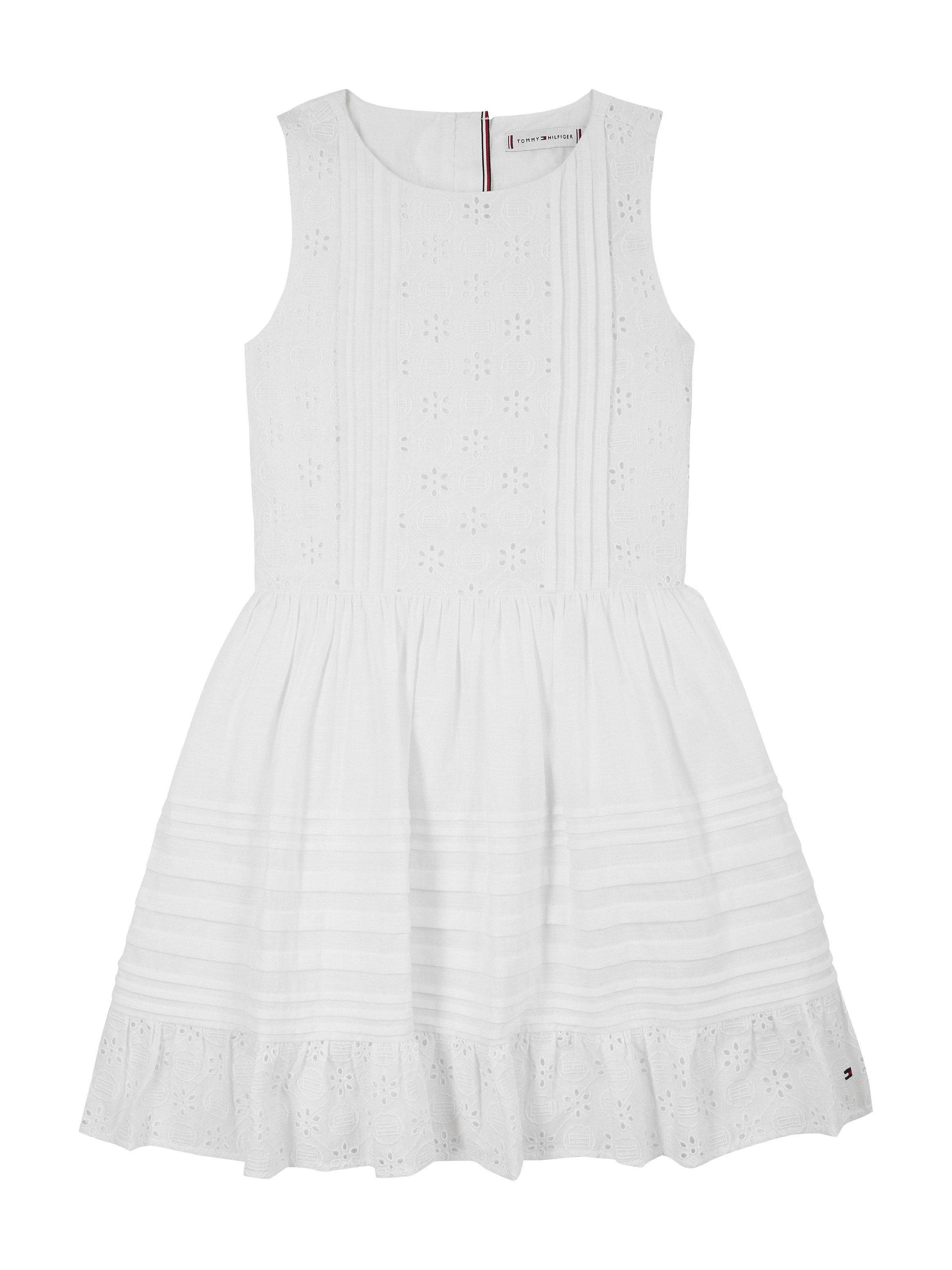 Tommy Hilfiger Zomerjurk EMBROIDERED COTTON DRESS SLVLS met delicate gaatjesborduursel, met biezen