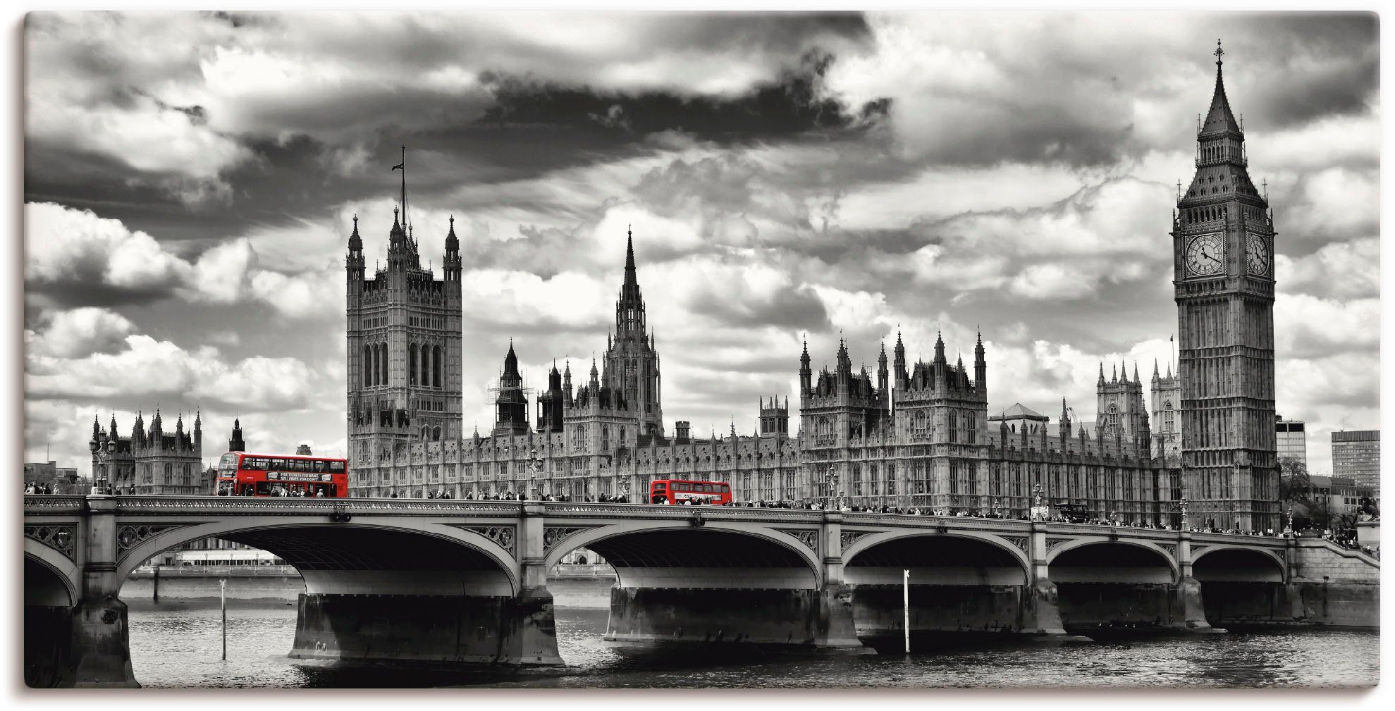 Artland Artprint Londen Westminster Bridge & Red Buses als artprint op linnen, poster, muursticker in verschillende maten foto schilderijen maat 150