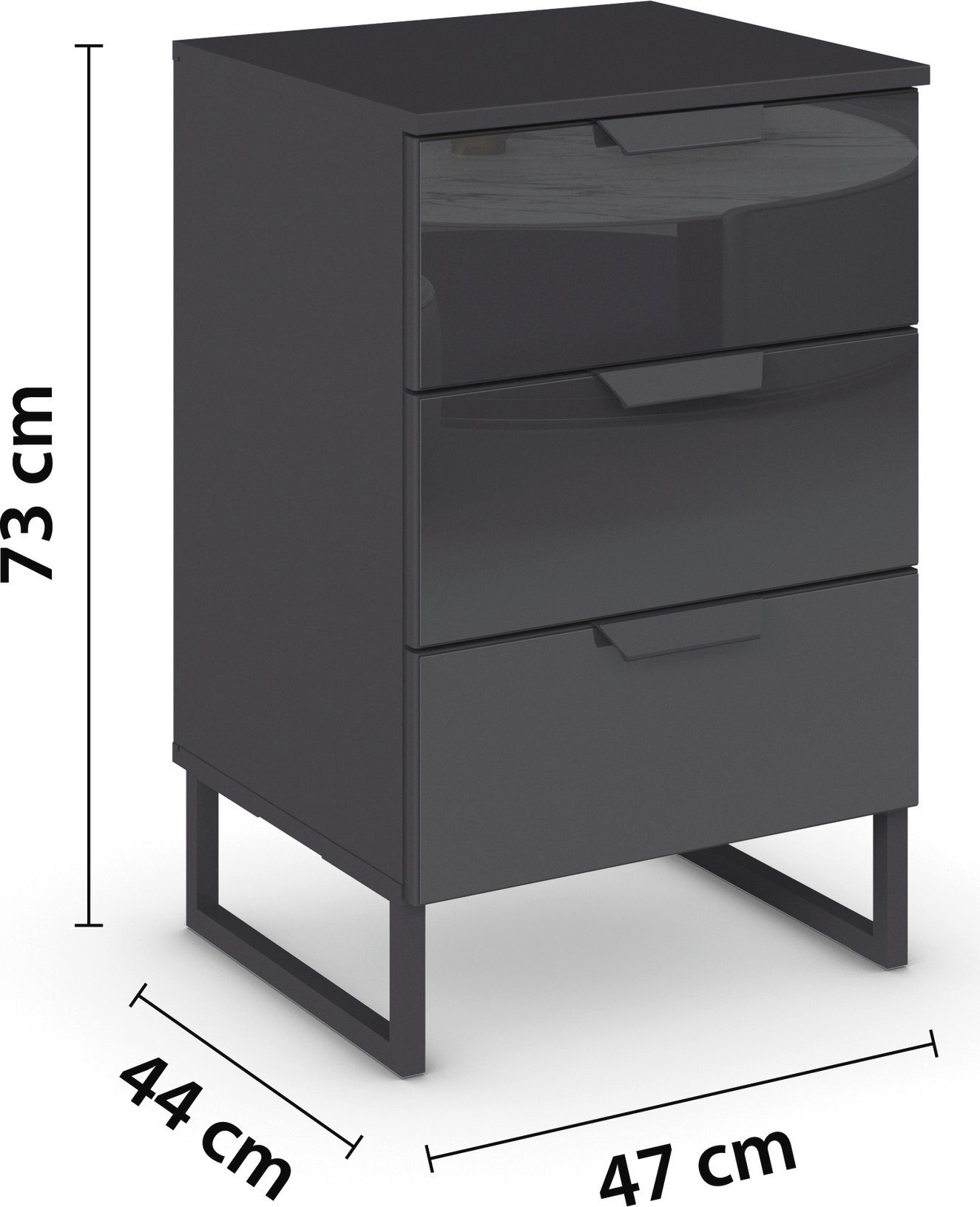 rauch Nachtkastje Modern by Aditio met glazen front en beugelpoot, 3 laden met soft-closefunctie