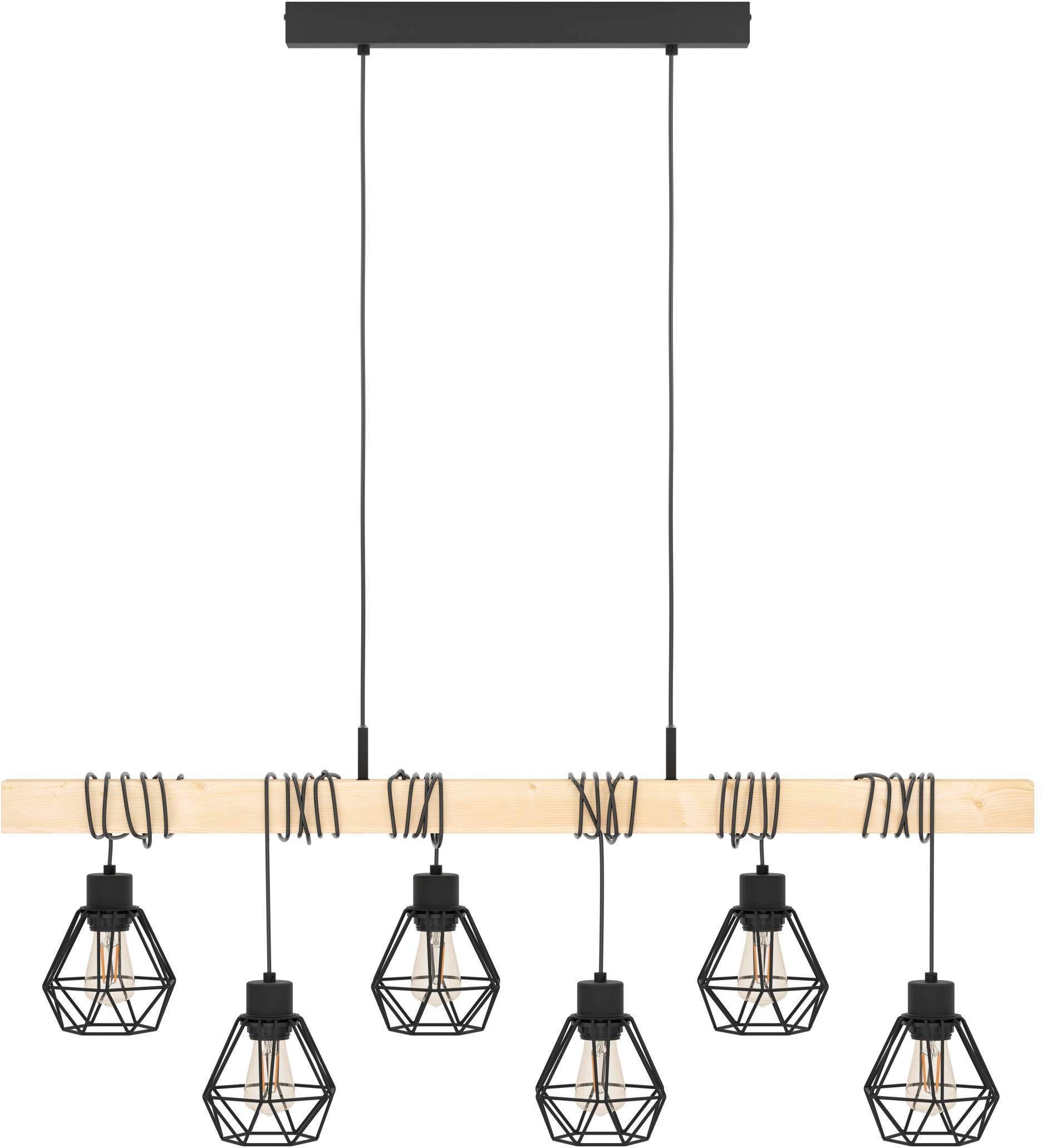 EGLO Hanglamp TOWNSHEND 5 Vintage hanglamp, Industrial, retro lamp van staal en hout, E27