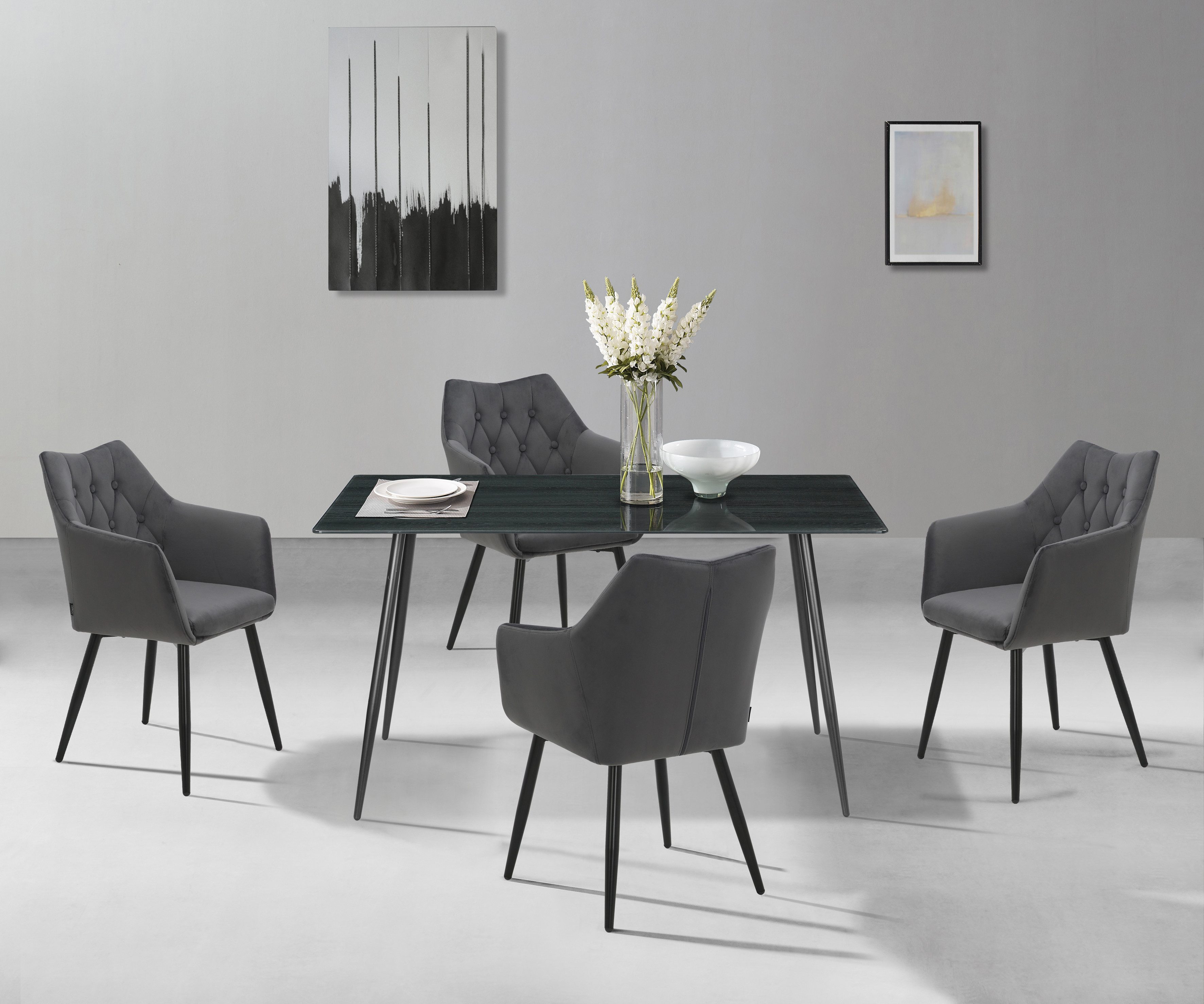 Home affaire Eettafel Turah, TOPSELLER! met glazen blad in houtlook, tijdloos ontwerp, onderhoudsvriendelijk eettafels maat 140 cm x 76 cm x 70 cm