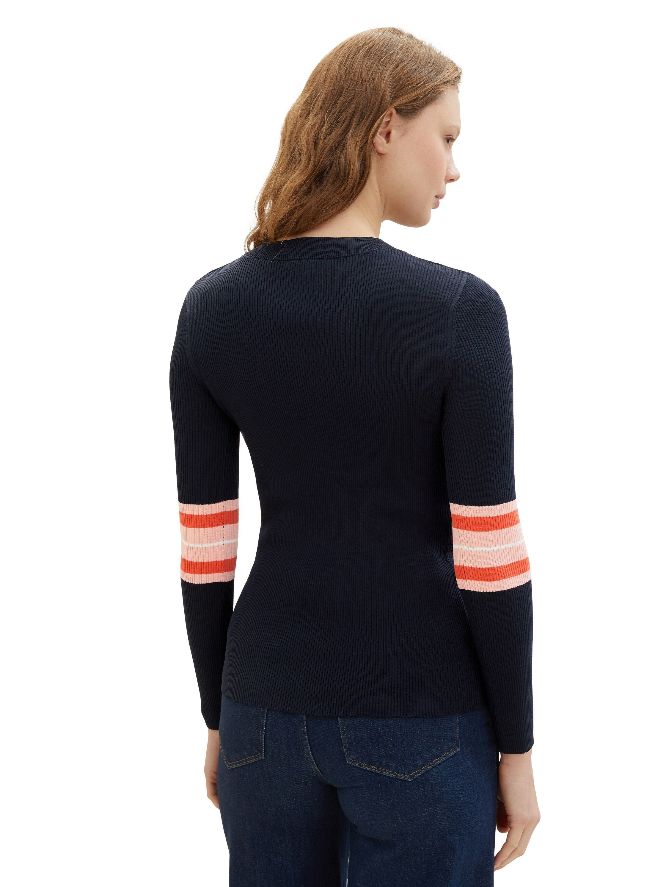Tom Tailor Denim Trui met ronde hals met colorblocking en rib-structuur