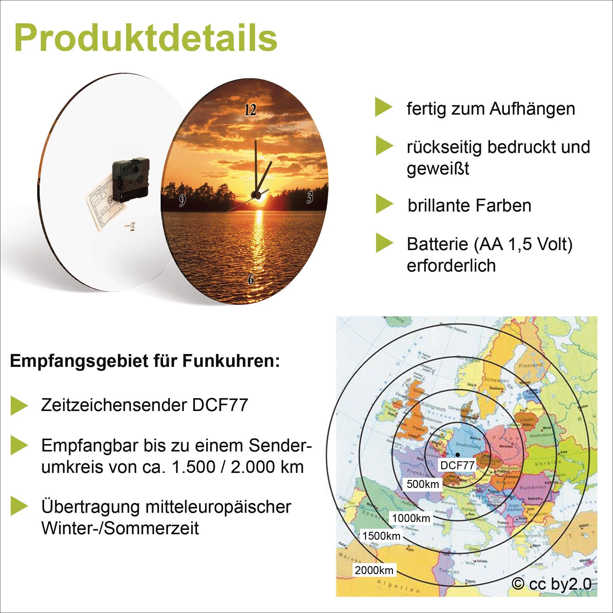Artland Wandklok Glazen klok rond herfstscène van de Hintersee voor de Alpen optioneel verkrijgbaar met kwarts- of radiografisch uurwerk, geruisloos zonder tikkend geluid
