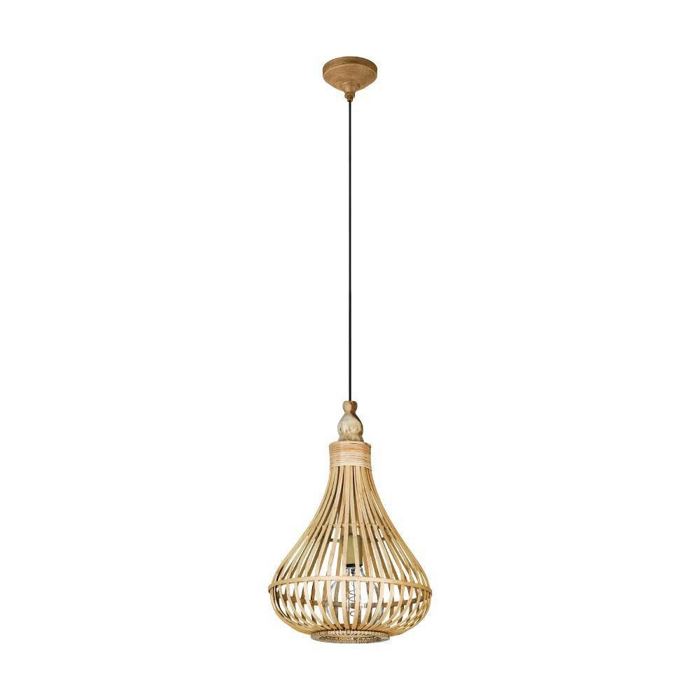 EGLO Hanglamp AMSFIELD Hanglamp, staal, hout in natuurlijke kleuren, eettafellamp, E27, Ø 35 cm (1 stuk)