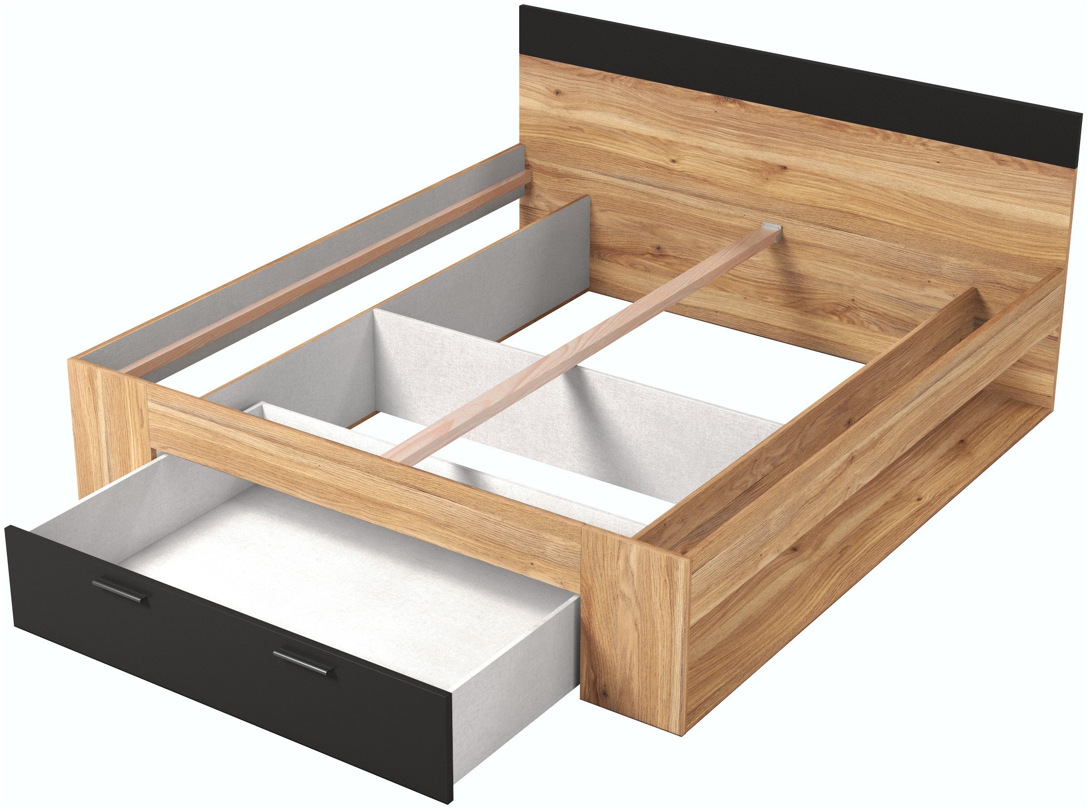 INOSIGN Bedframe Faweza, Breedte 160 of 180 cm, Opbergbank Functiebureau lade met extra veel opbergruimte