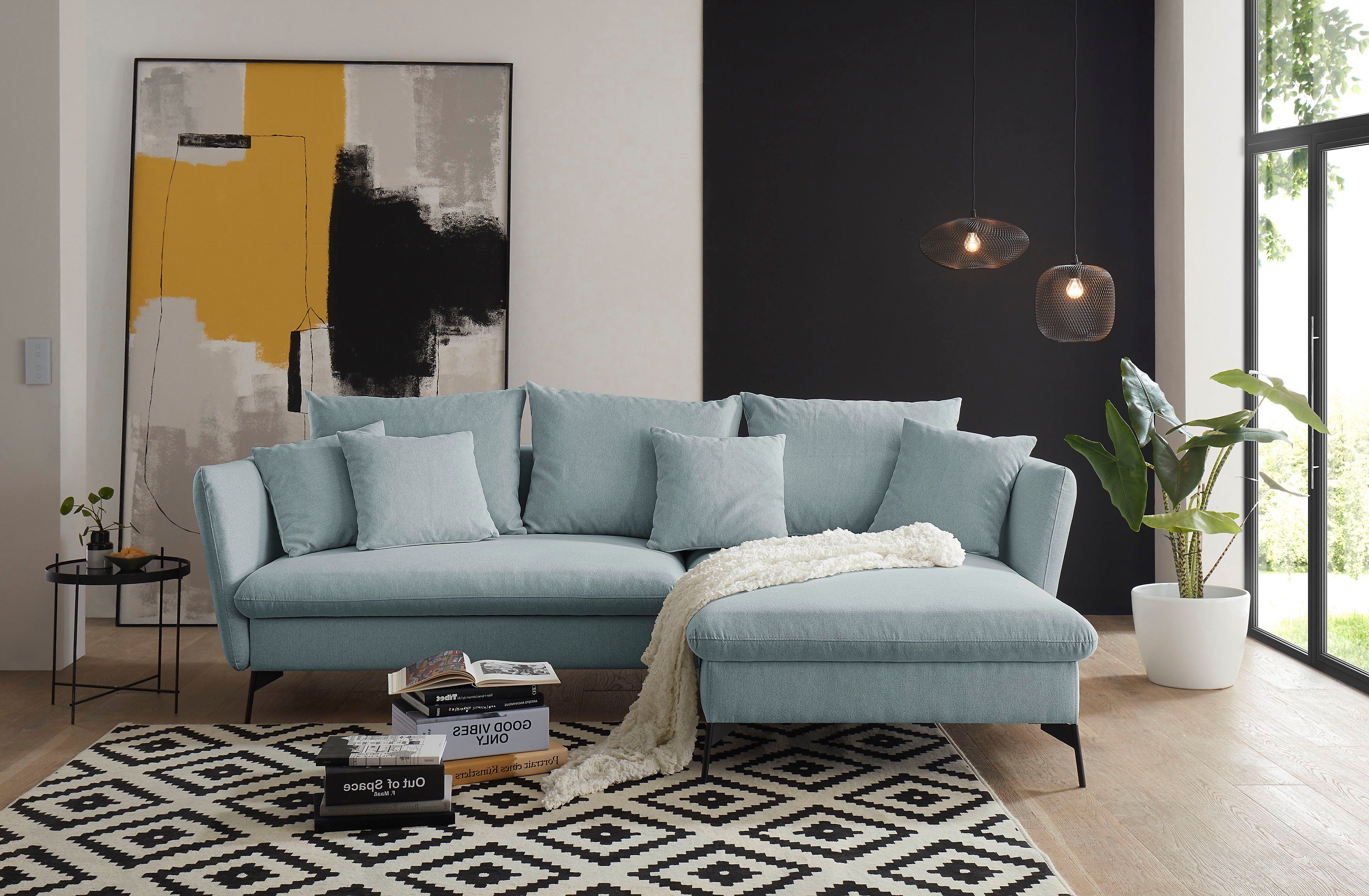andas Hoekbank LIVORNO,258 cm, L-model, Slaapfunctie en bedlade (139/224 cm), fluweel, structuur, geweven stof
