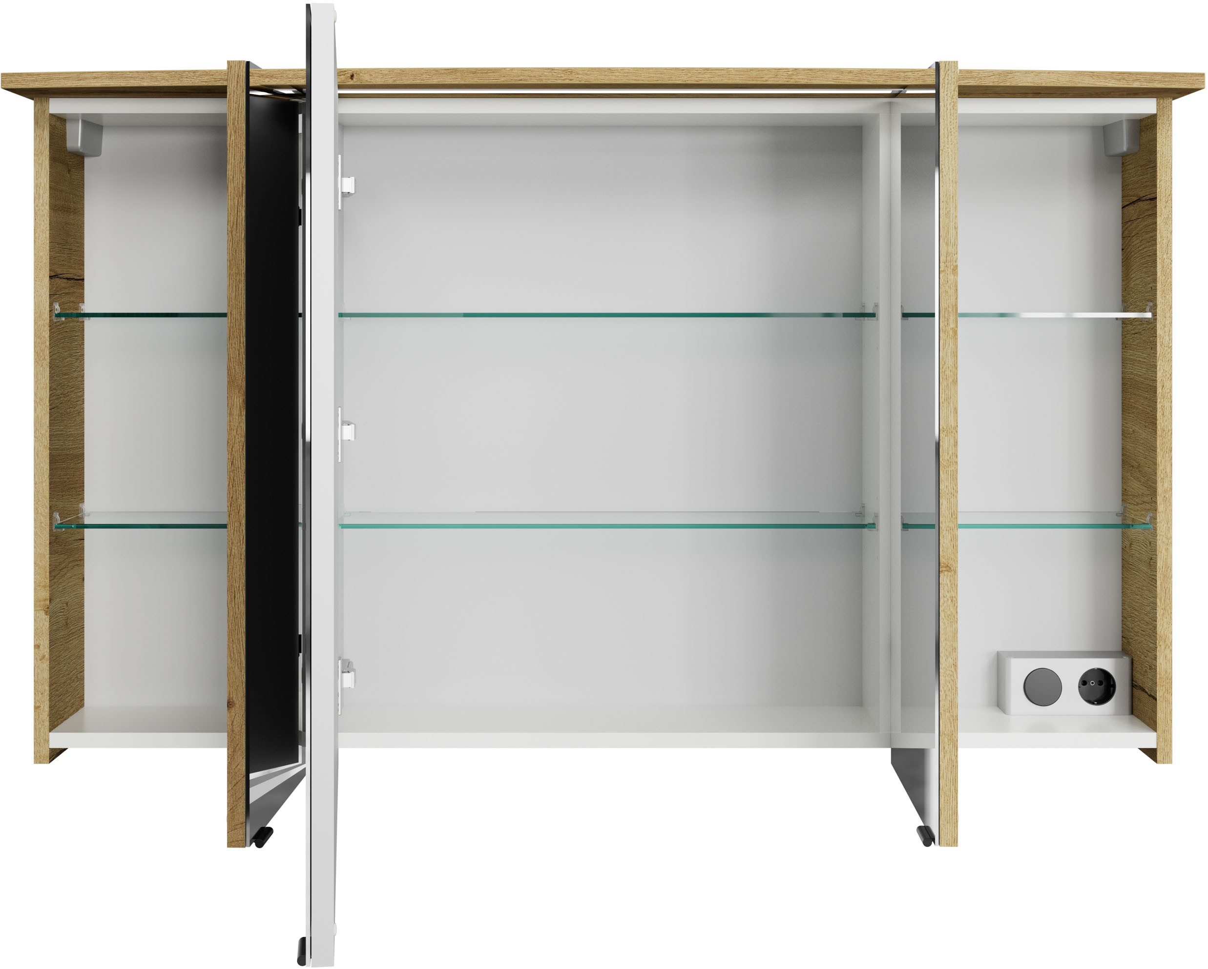 Saphir Badkamerspiegelkast Serie 4010 badkamer spiegelkast incl. LED-verlichting in krans Badkast 122 cm breed, 3 deuren, 6 glazen legplanken, incl. deurdemper