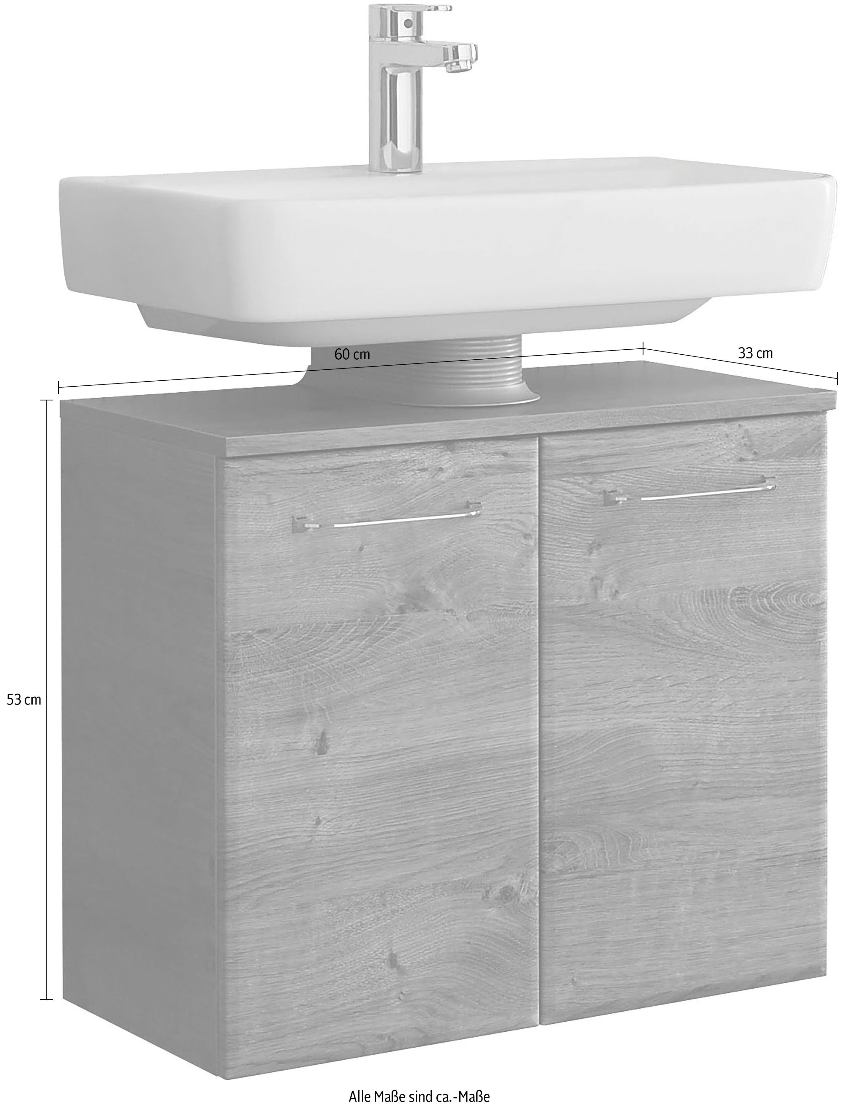 Saphir Wastafelonderkast Quickset onderkast, 60 cm breed, 2 deuren, zonder wastafel Wastafelonderkast inclusief deurdemper, grepen in glanzend chroom