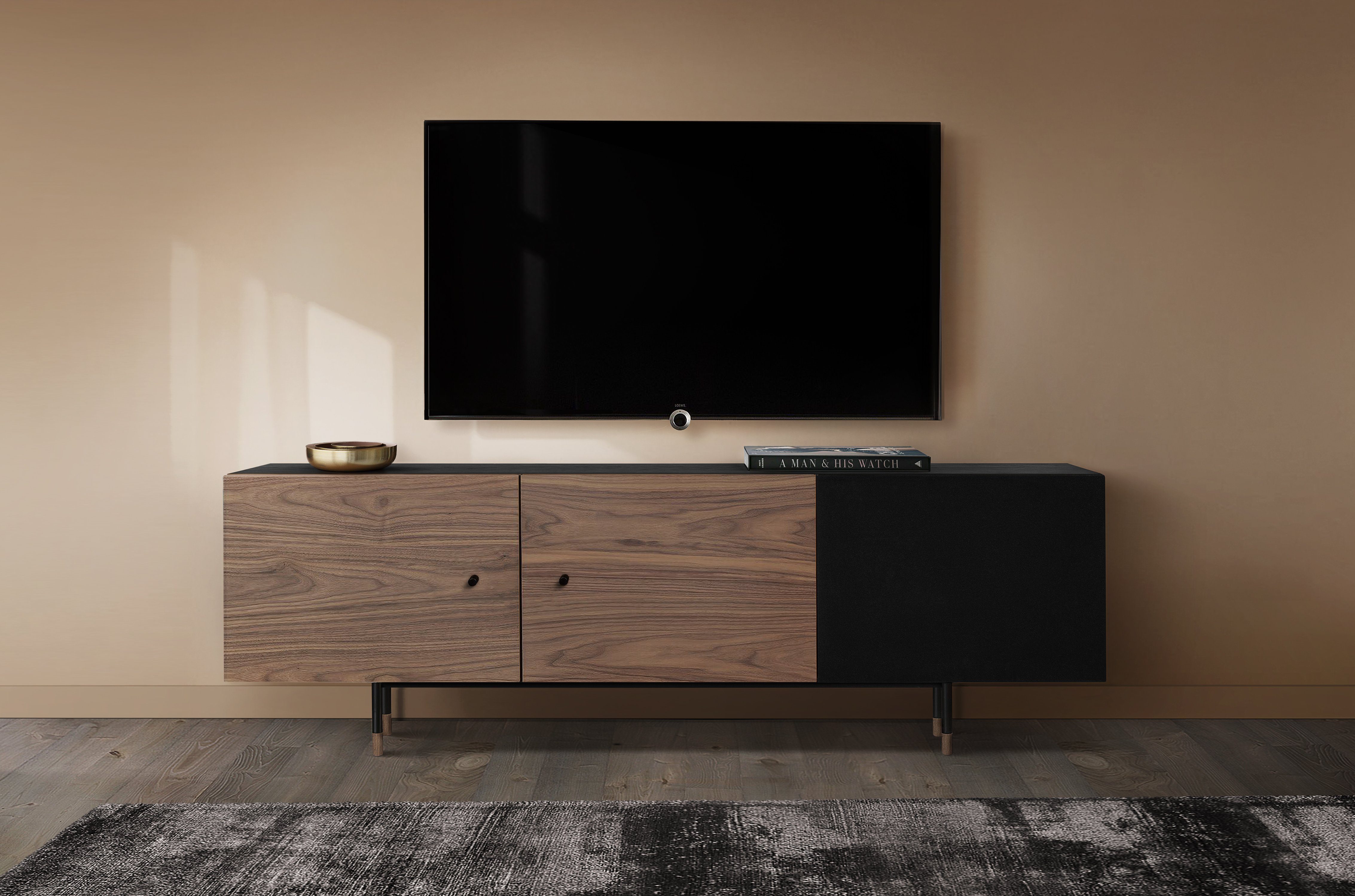 Woodman Kast Houtfineer van walnoot, Scandinavisch design dressoirs bruin