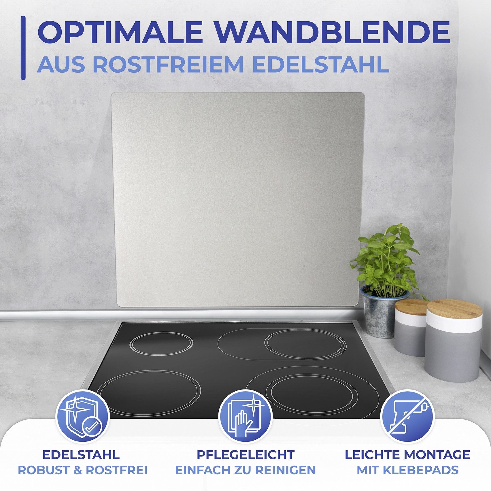 WENKO Keukenwand Roestvrij staal met dubbelzijdige kleefpads