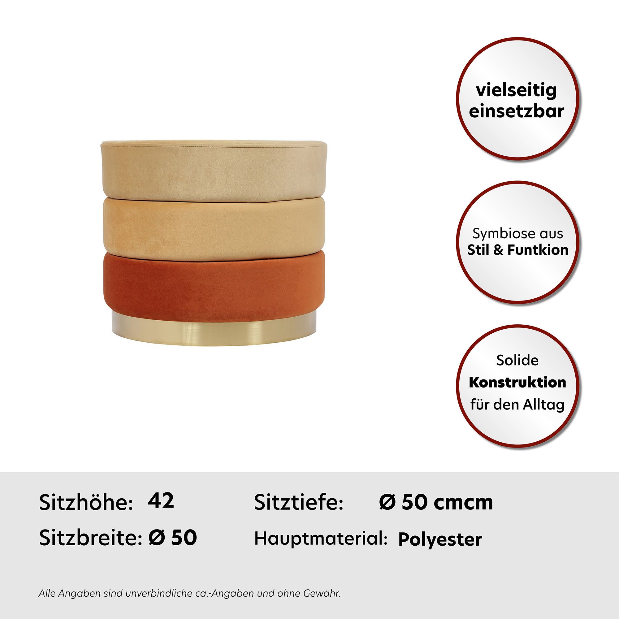 Kayoom Zithocker Kruk Elyse, elegante uitstraling door goudkleurige sokkel fluweelzacht, van hoge kwaliteit, perfect op elkaar afgestemde kleuren (1 stuk)