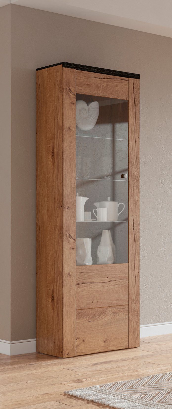 Home affaire Vitrinekast Larona, tijdloze glazen vitrine, hoge kast hoogte 205,6 cm
