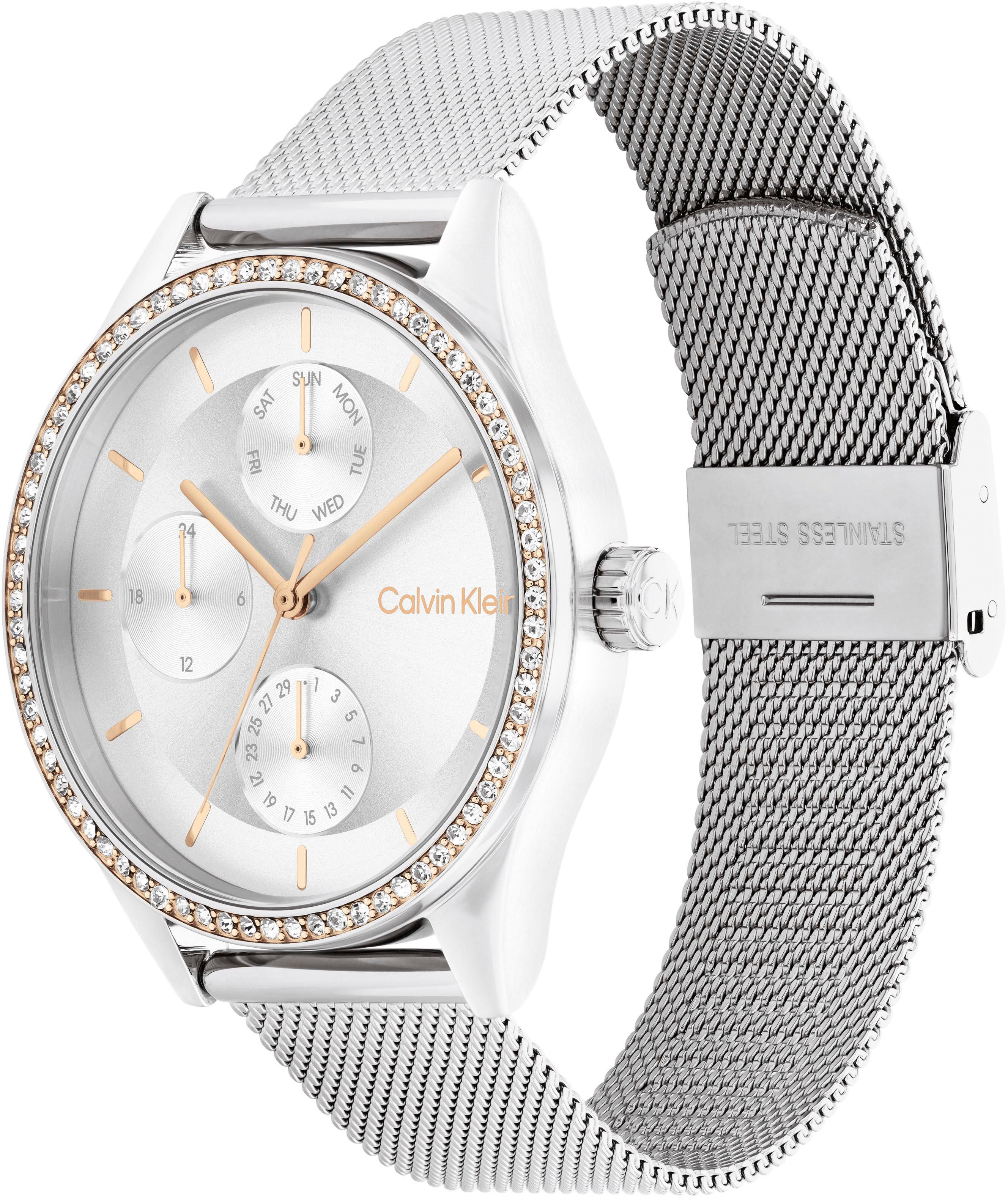 Calvin Klein Multifunctioneel horloge Timeless Quartz horloge, armbanduhr, dames, datum, glaskristallen, roestvrijstalen band