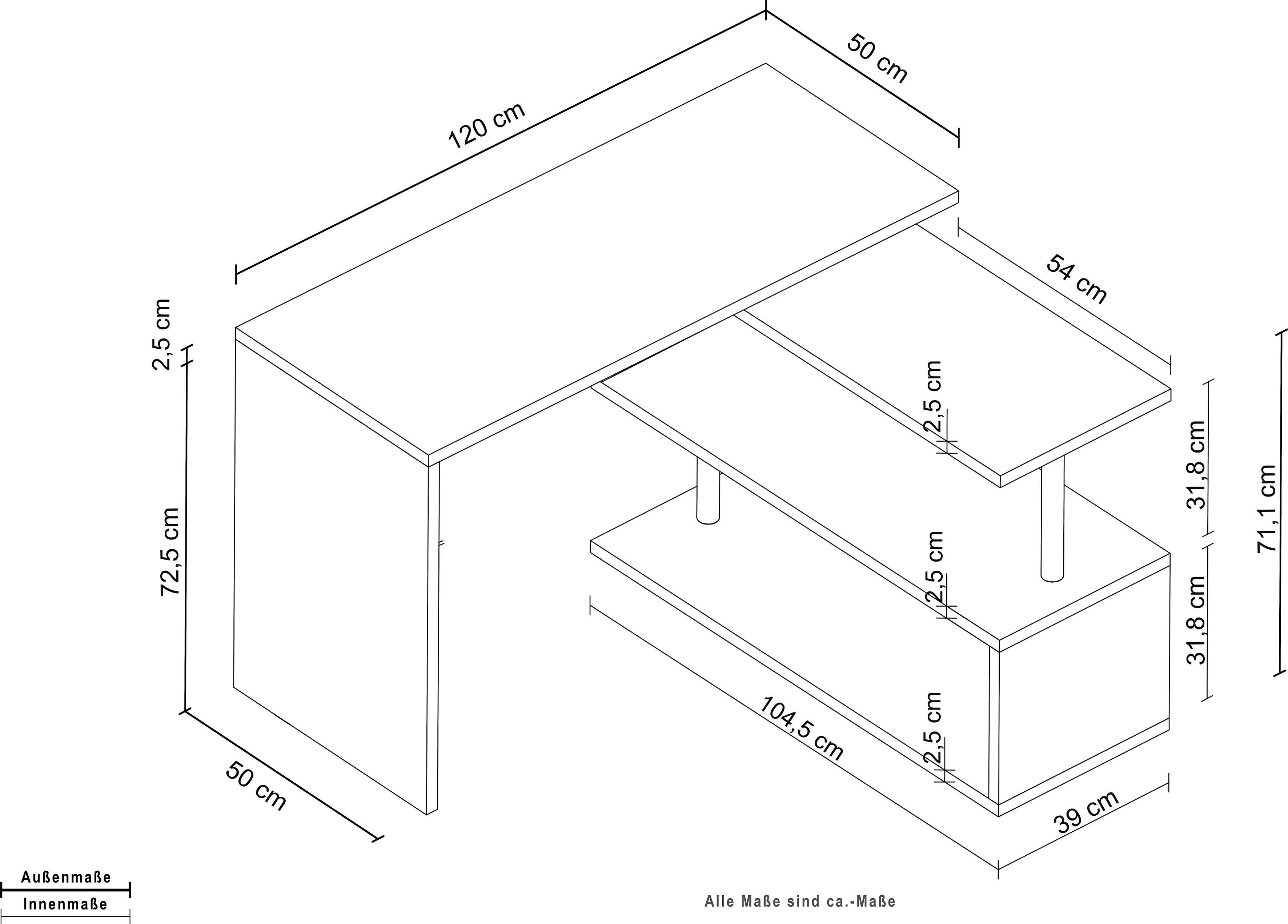 INOSIGN Bureau Volta, Made in Italy multifunctioneel - als computertafel, hoekbureau of sideboard