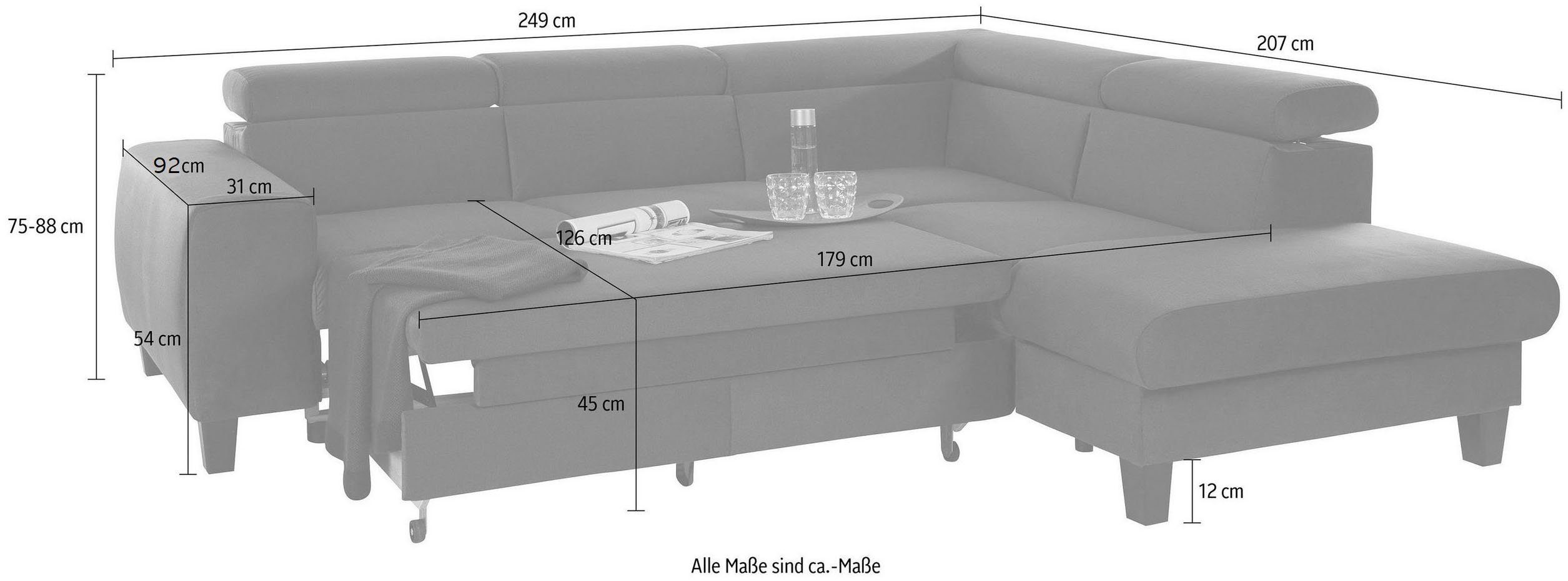 COTTA Zithoek Morven L-vorm Set bestaande uit: hoekbank met hoofdverstelling & hocker (set)